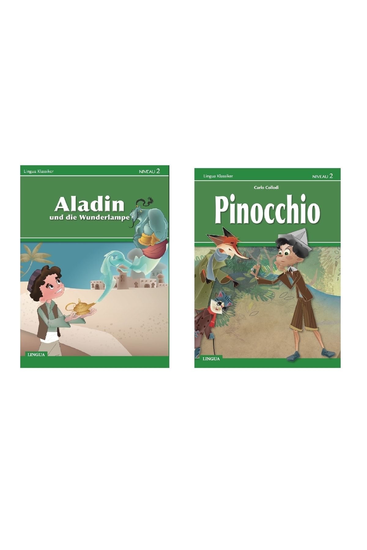 Lingua Yayınevi Pinocchio + Aladin- Almanca Hikaye Kitabı 2. Seviye - 34 Er Sayfa
