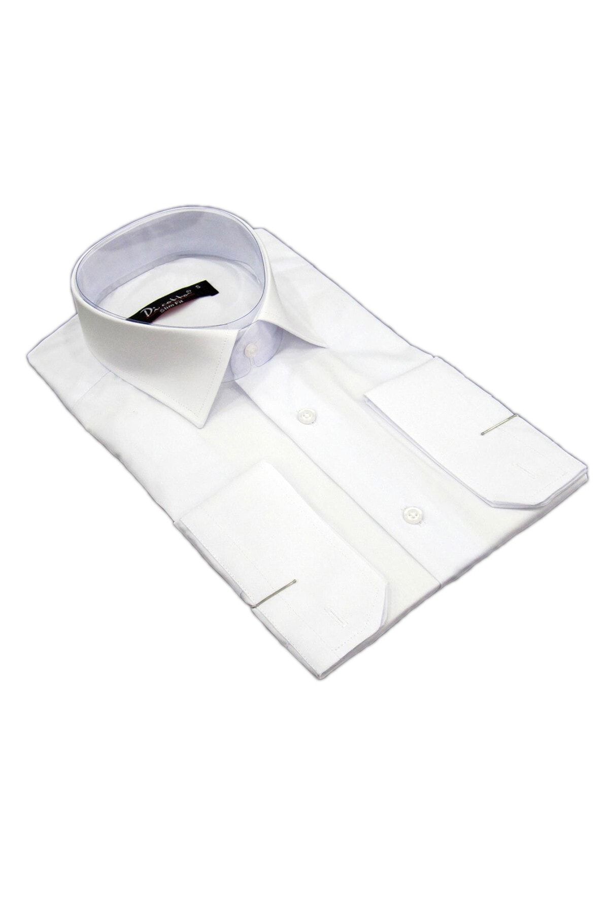 Dicotto Beyaz Slim Fit Düz Renk Uzun Kol Erkek Gömlek - 151-1