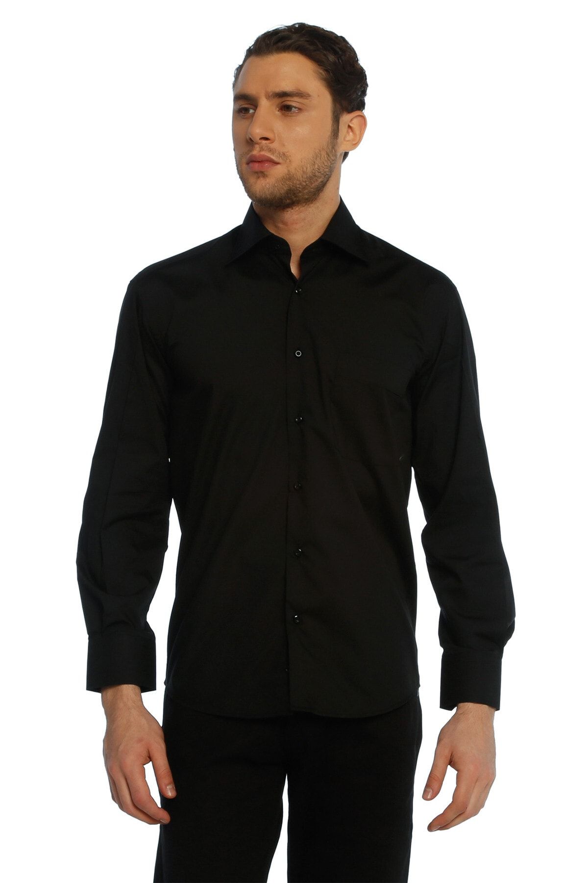 Dicotto Siyah Klasik Kesim Uzun Kol Düz Renk Erkek Gömlek - 150-20