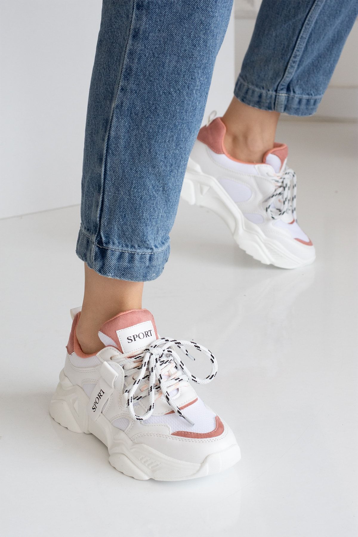 İnan Ayakkabı Kadın Beyaz&Pudra Ayakkabı&Sneaker INASPORT101
