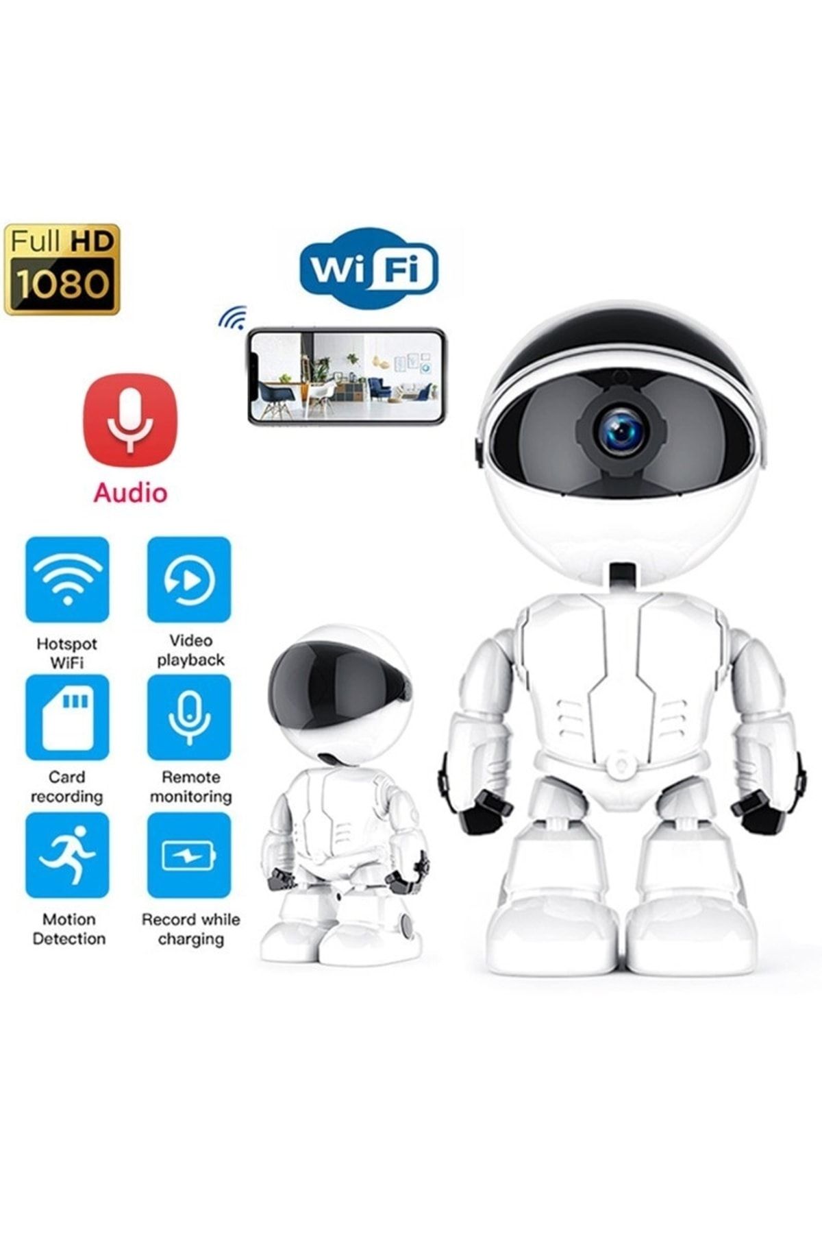 pazariz 1080p Robot Görünümlü Bebek Bakıcı Wifi Ip Güvenlik Kamerası Kablosuz Gece Görüşlü