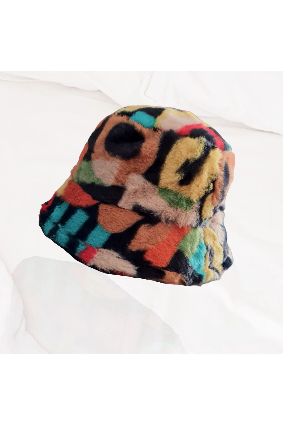 by.accessoriess Renkli Desenli Peluş Kışlık Kova Model Balıkçı Bucket Şapka