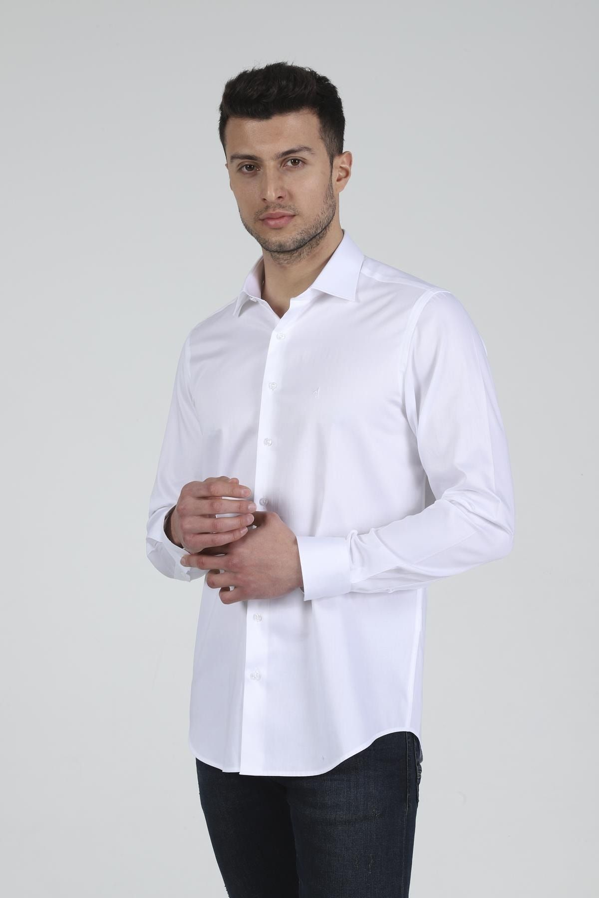 Daniel Bessi Slim Fit Uzun Kollu Beyaz Erkek Gömlek 480-002