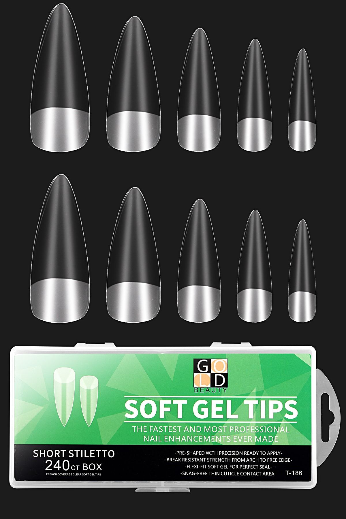 Gold Beauty 240'lı Soft Jel Tips & Yeni Nesil Kullanımı Kolay Yumuşak Jel Tips (şeffaf Stıletto)