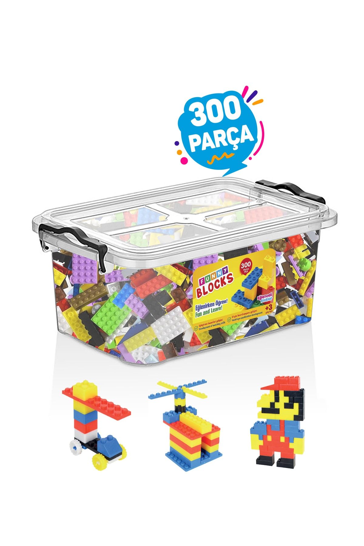 p parti oyunevi Funny Blocks Mikro Blok 300 Parça Plastik Kutulu Yapı Blokları