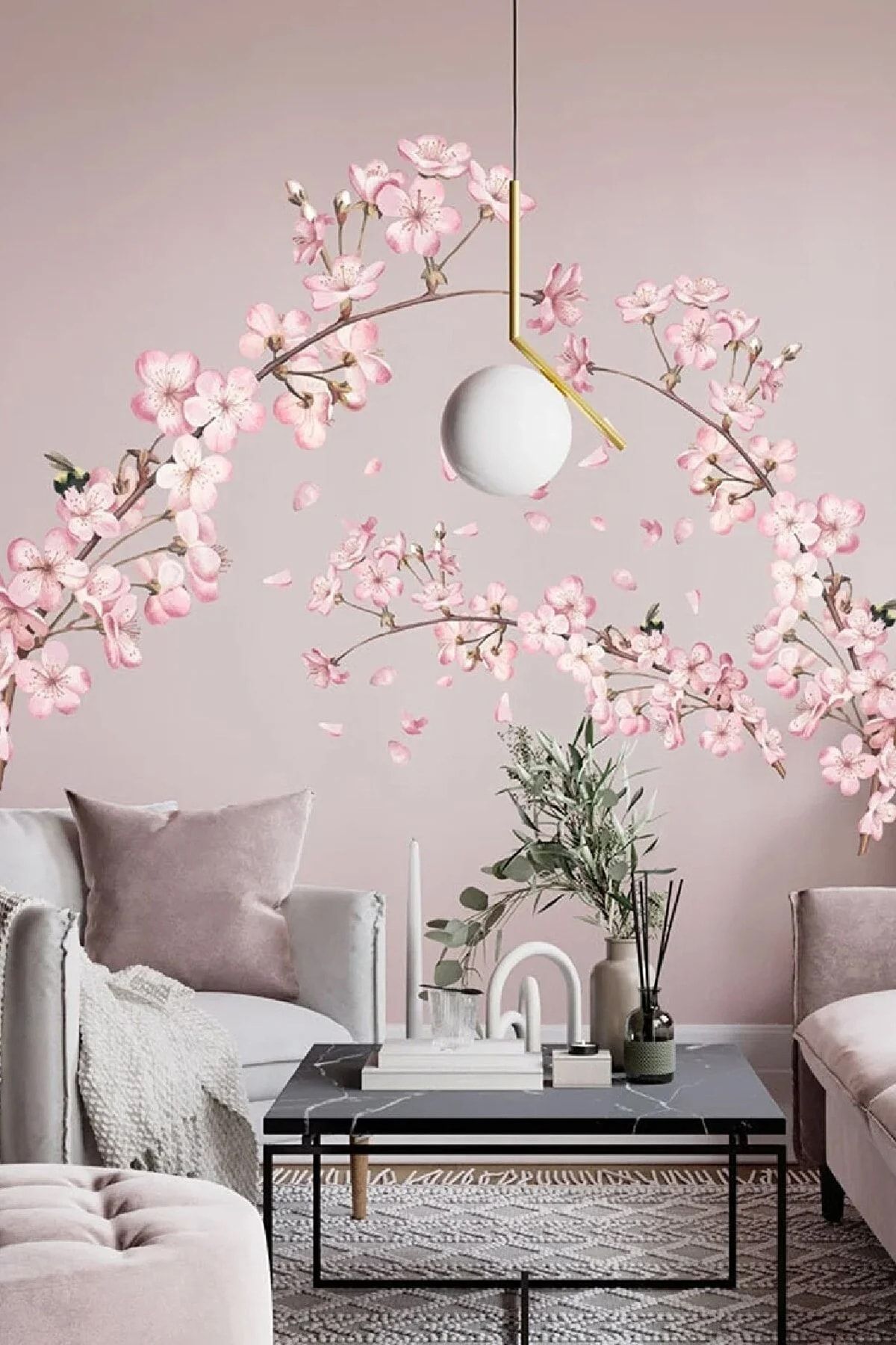 Kt Grup Japonya Sakura Çiçekleri Modern Duvar Sticker Seti