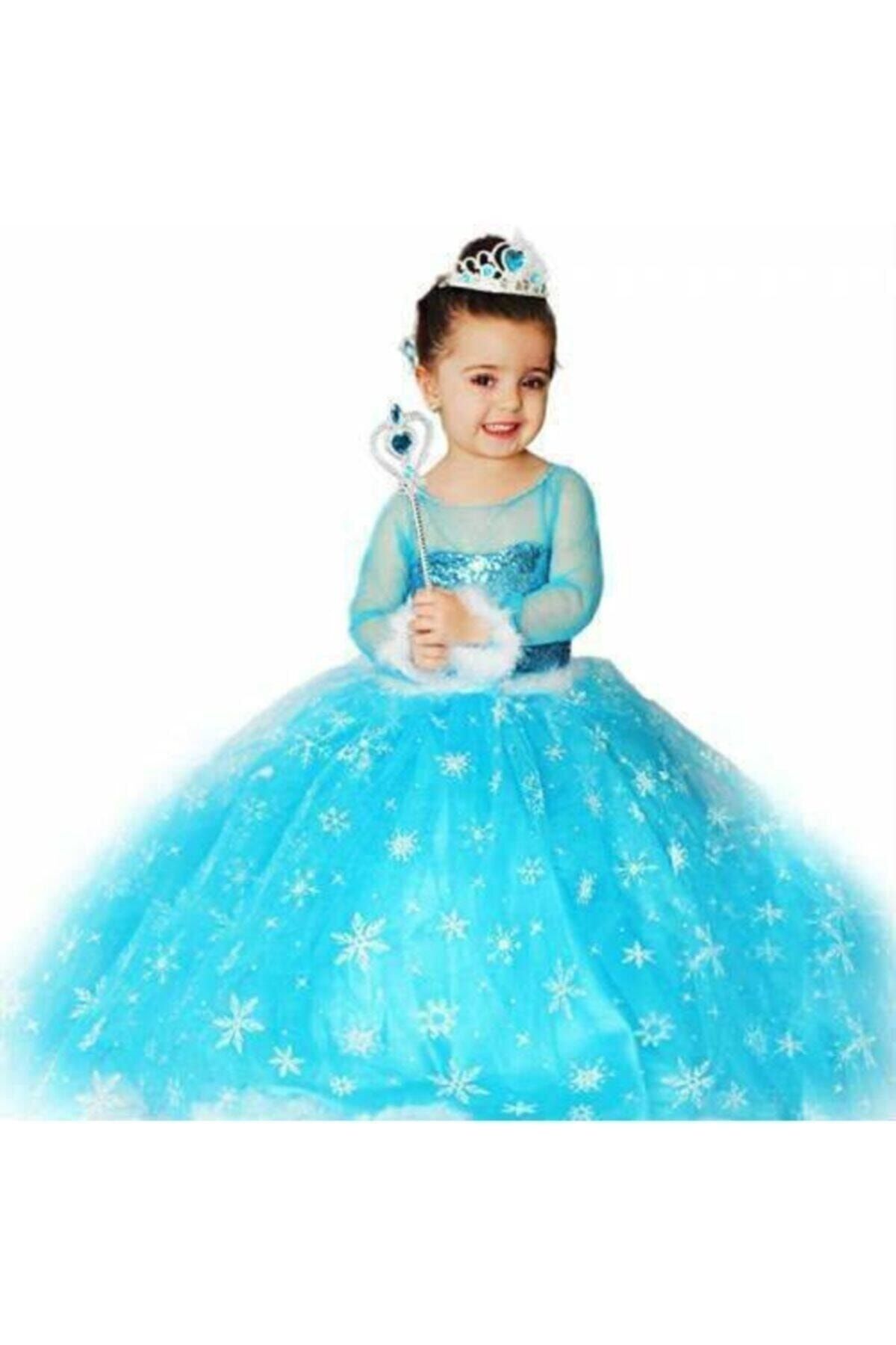 damdikids Kız Çocuk Mavi Elsa Kostümü Doğum Günü Elbisesi