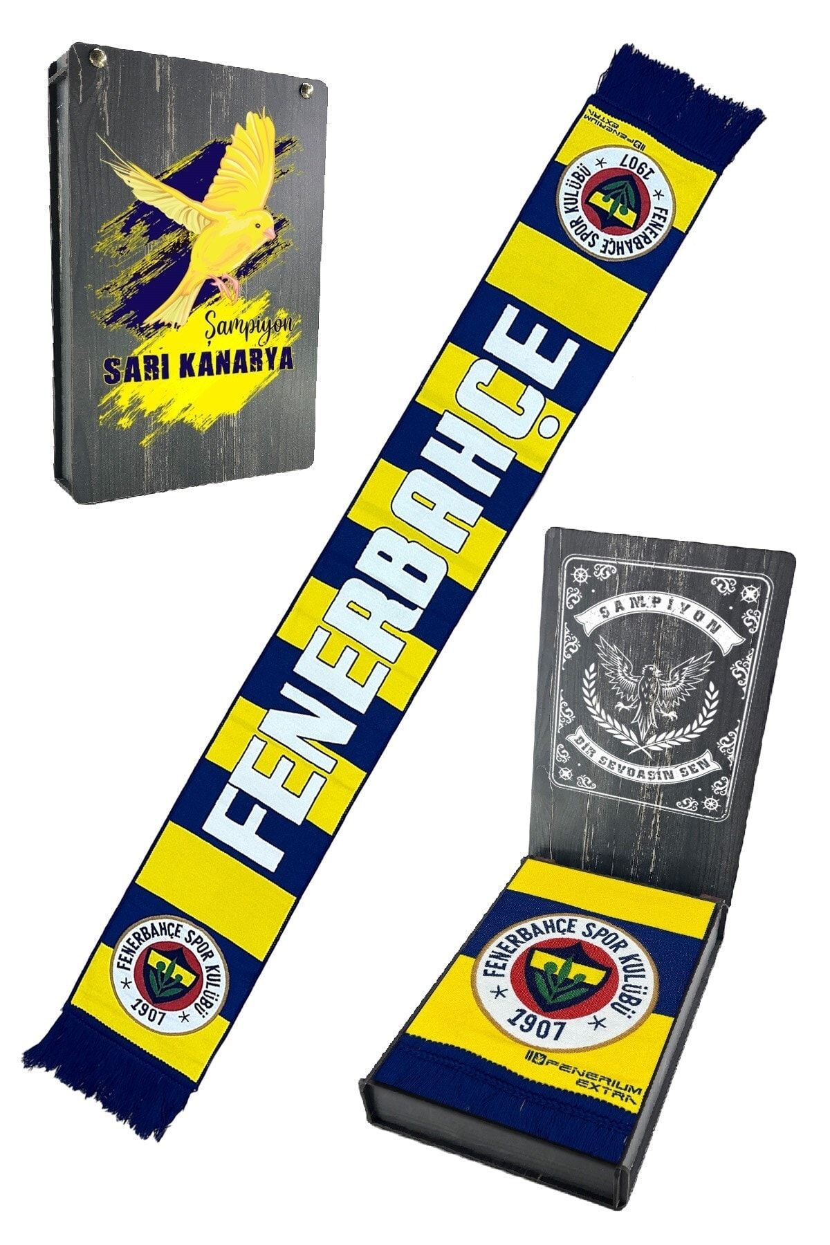 Fenerbahçe Orijinal Dokuma Atkı Sevgililer Günü Hediyelik Ahşap Kutulu