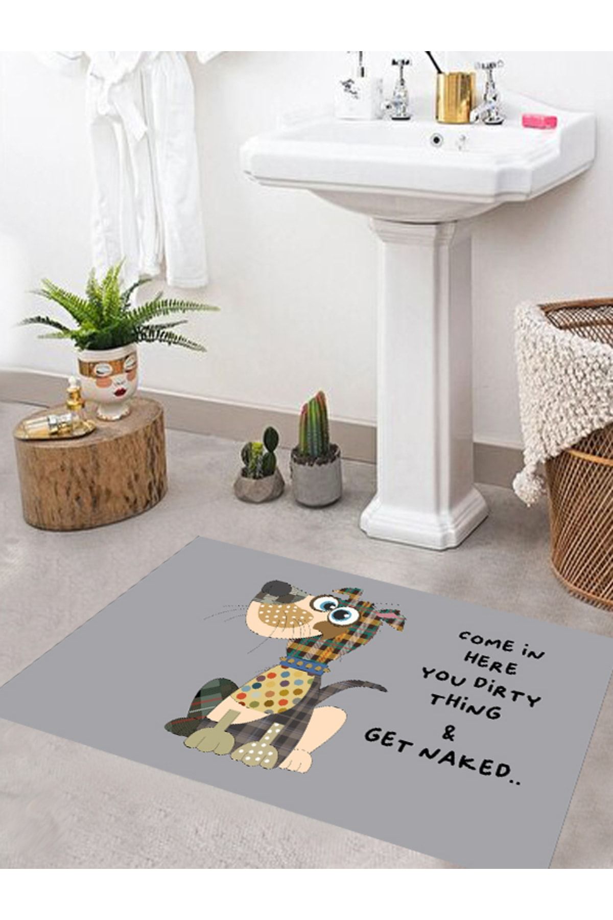 eco concept Sevimli Köpek Banyo Paspası, Desenli Banyo Paspası, Kaymaz Taban, Dekoratif Paspas, 60x100 Cm