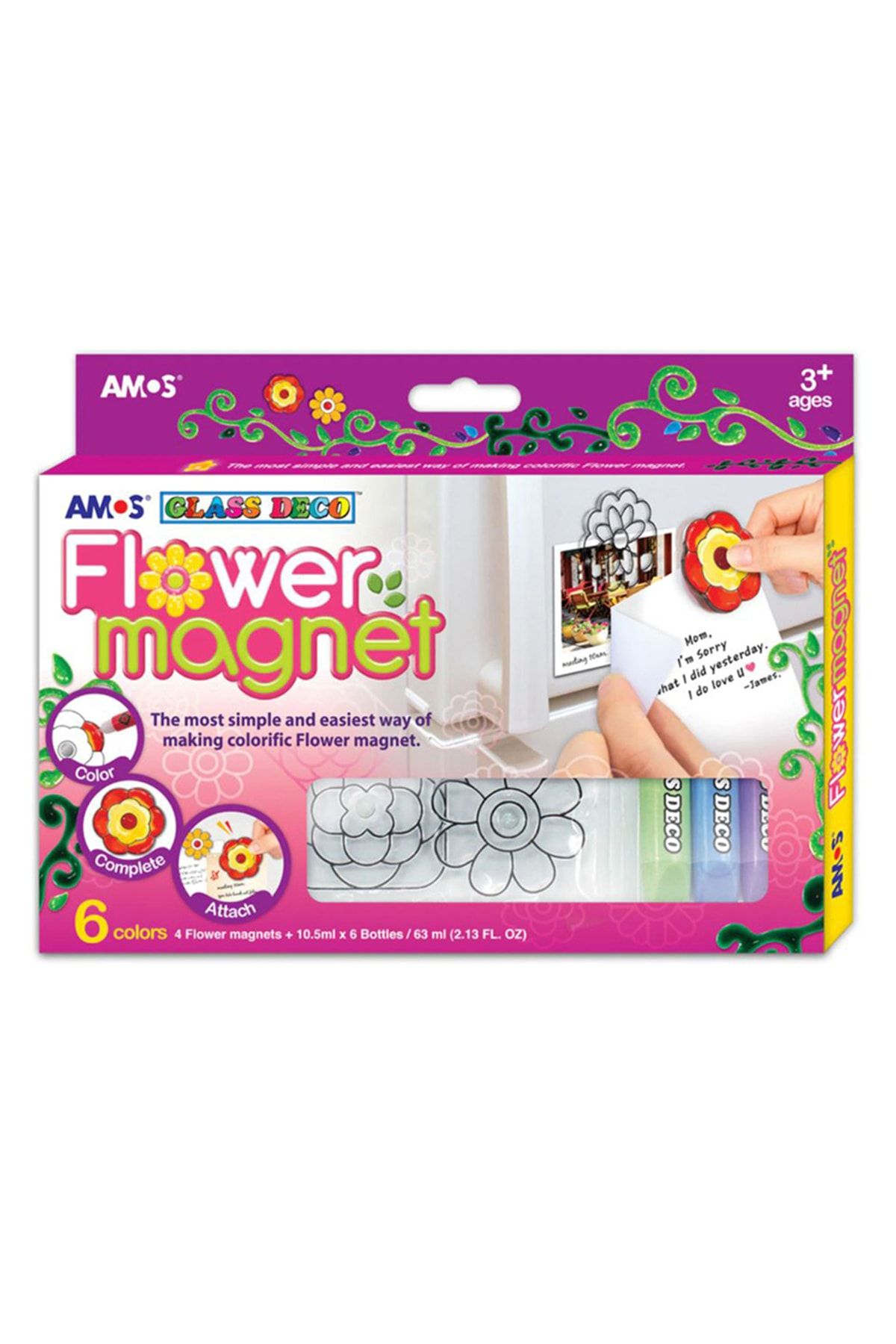 Amos Fm10p6-d1 Cam Boyası Çicek Magnet Seti 6 Renk + 4 Magnet