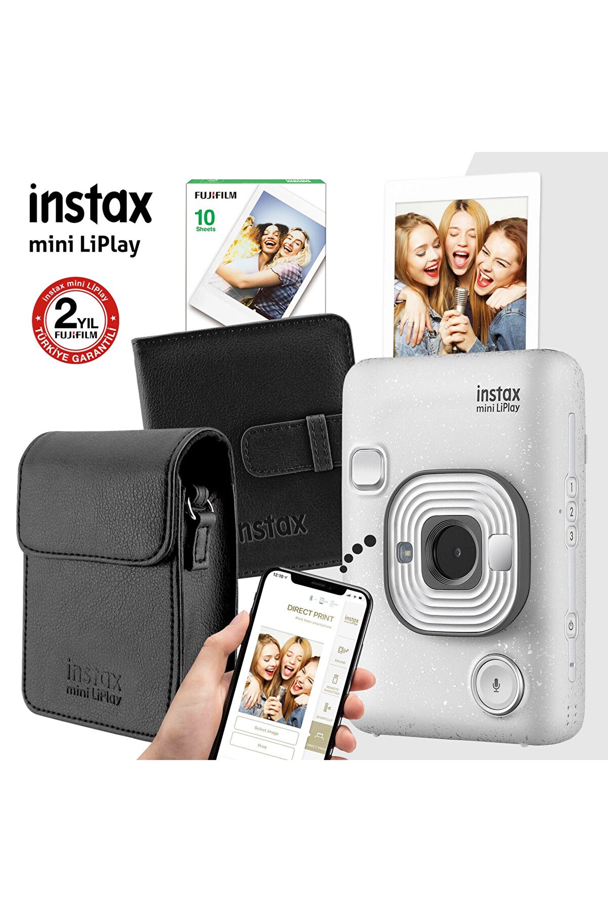 Instax Mini Liplay Hybrid Stone White Fotoğraf Makinesi Seti 2