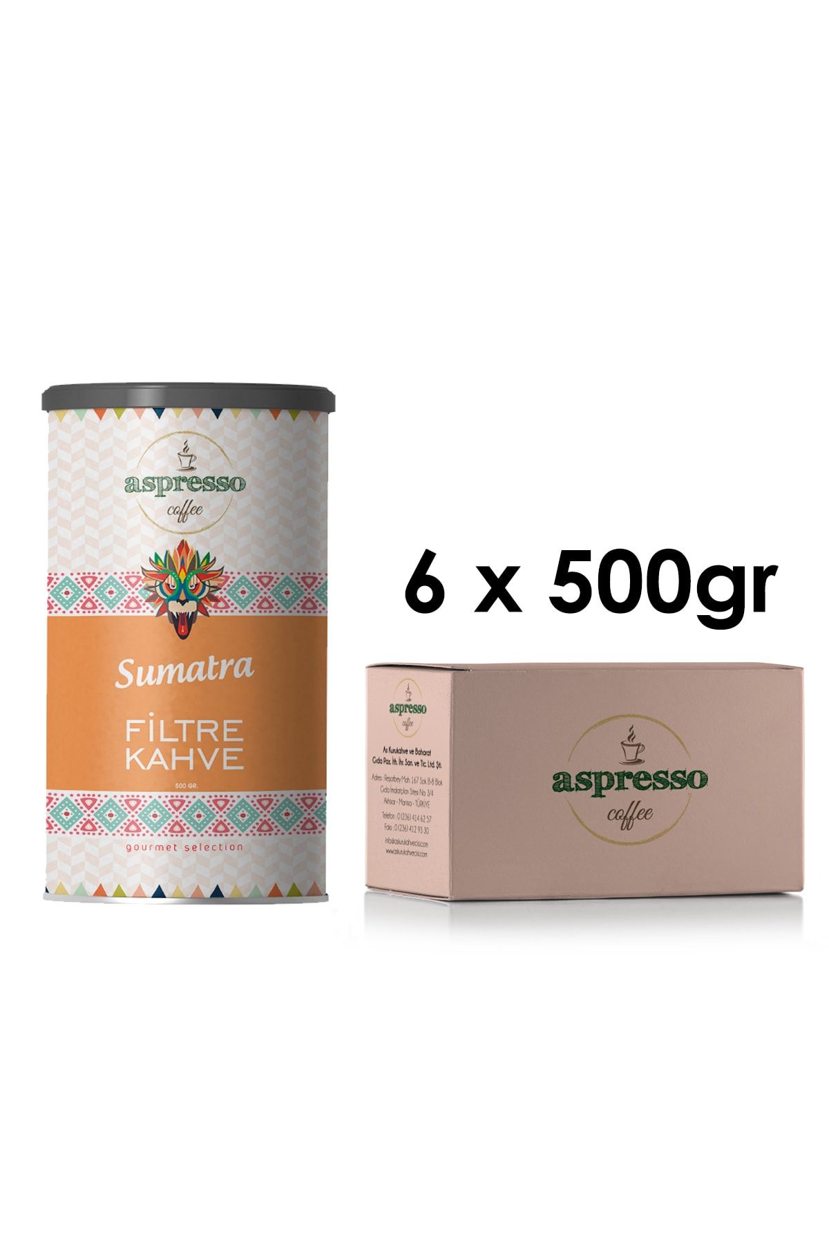 aspresso Sumatra Filtre Kahve 500 Gr. Teneke Kutu X 6 Adet