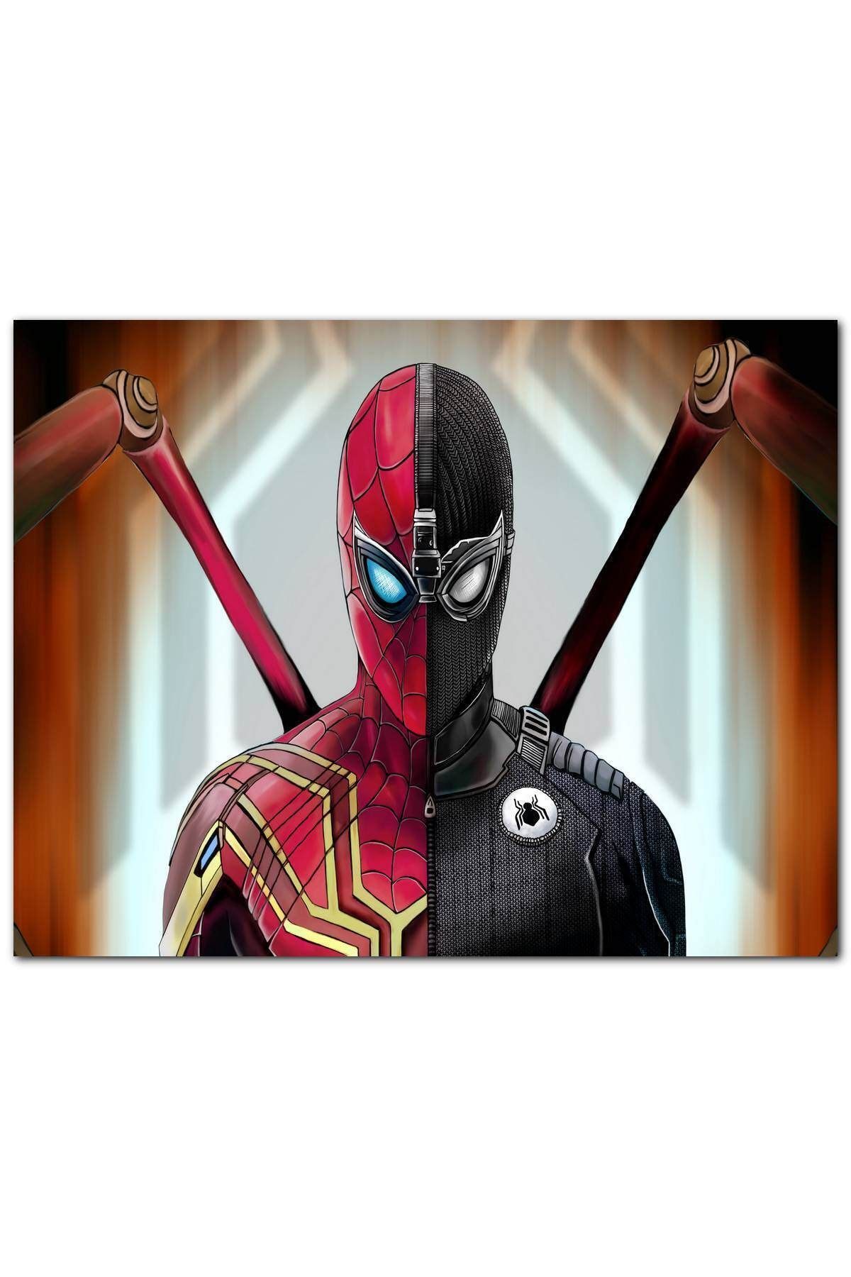 Cakatablo Ahşap Tablo Spider Man Iki Kostüm Birarada (50x70 Cm Boyut)