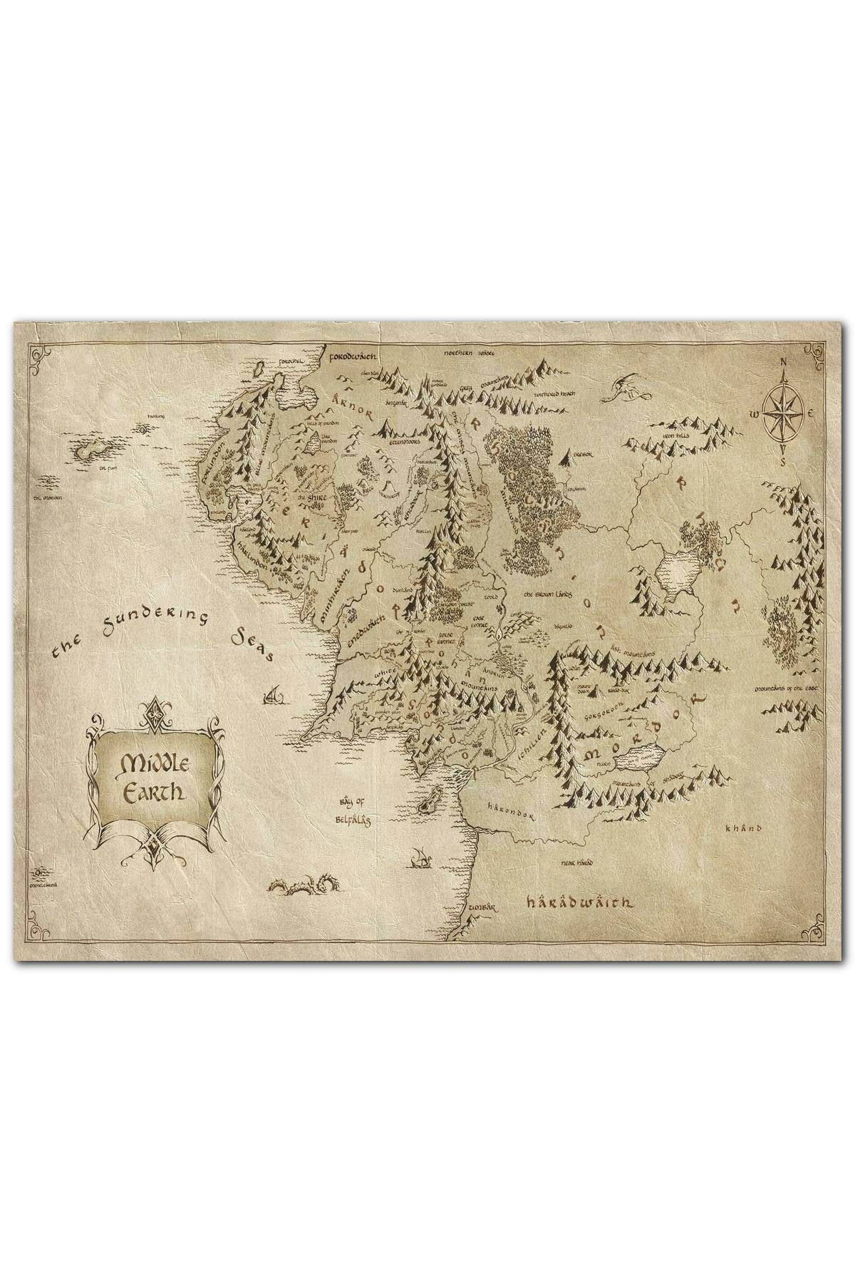 Cakatablo Ahşap Tablo The Lord Of The Rings Ortadünya Haritası (35x50 Cm Boyut)