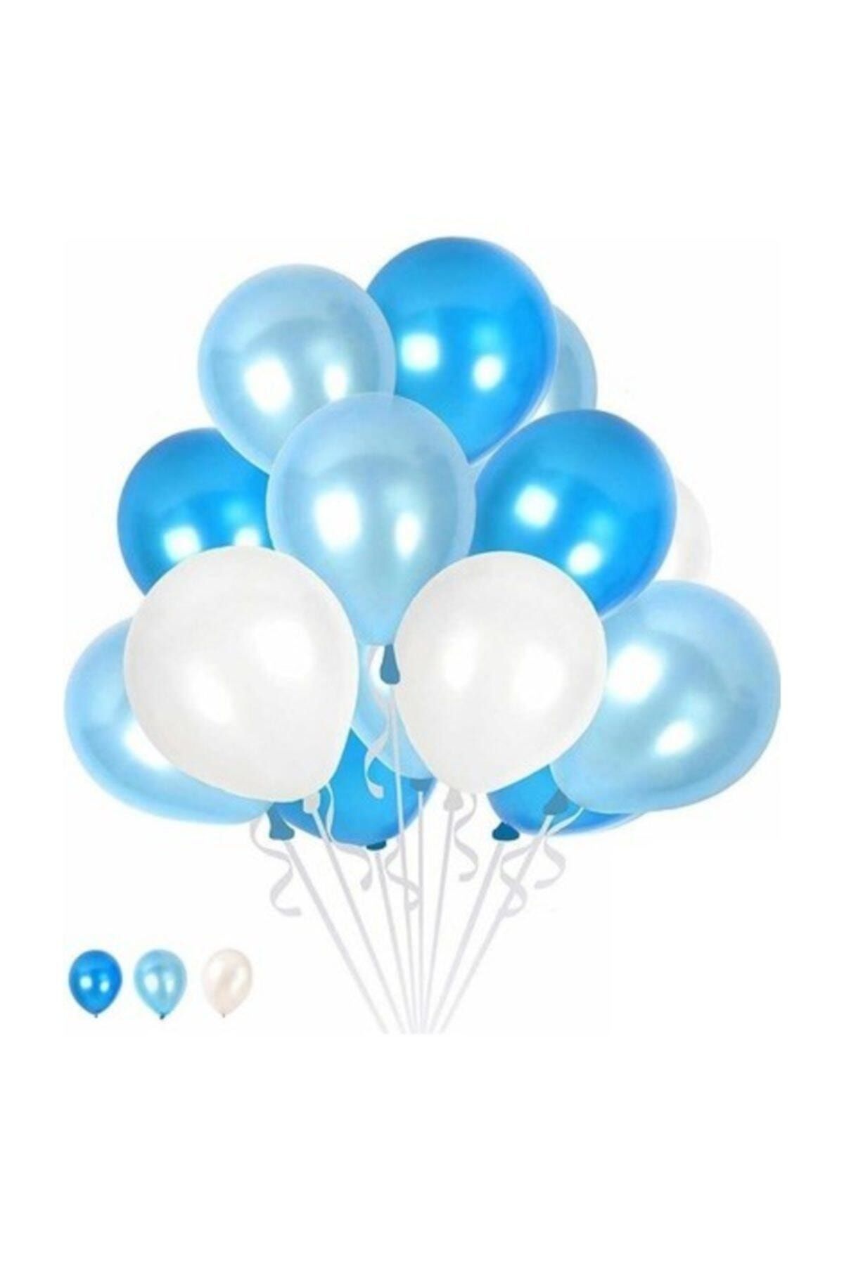 TATLI GÜNLER 10 Mavi 10 Koyu Mavi 10 Beyaz Konsept Balonlar Metalik Parlak 30-35 Cm