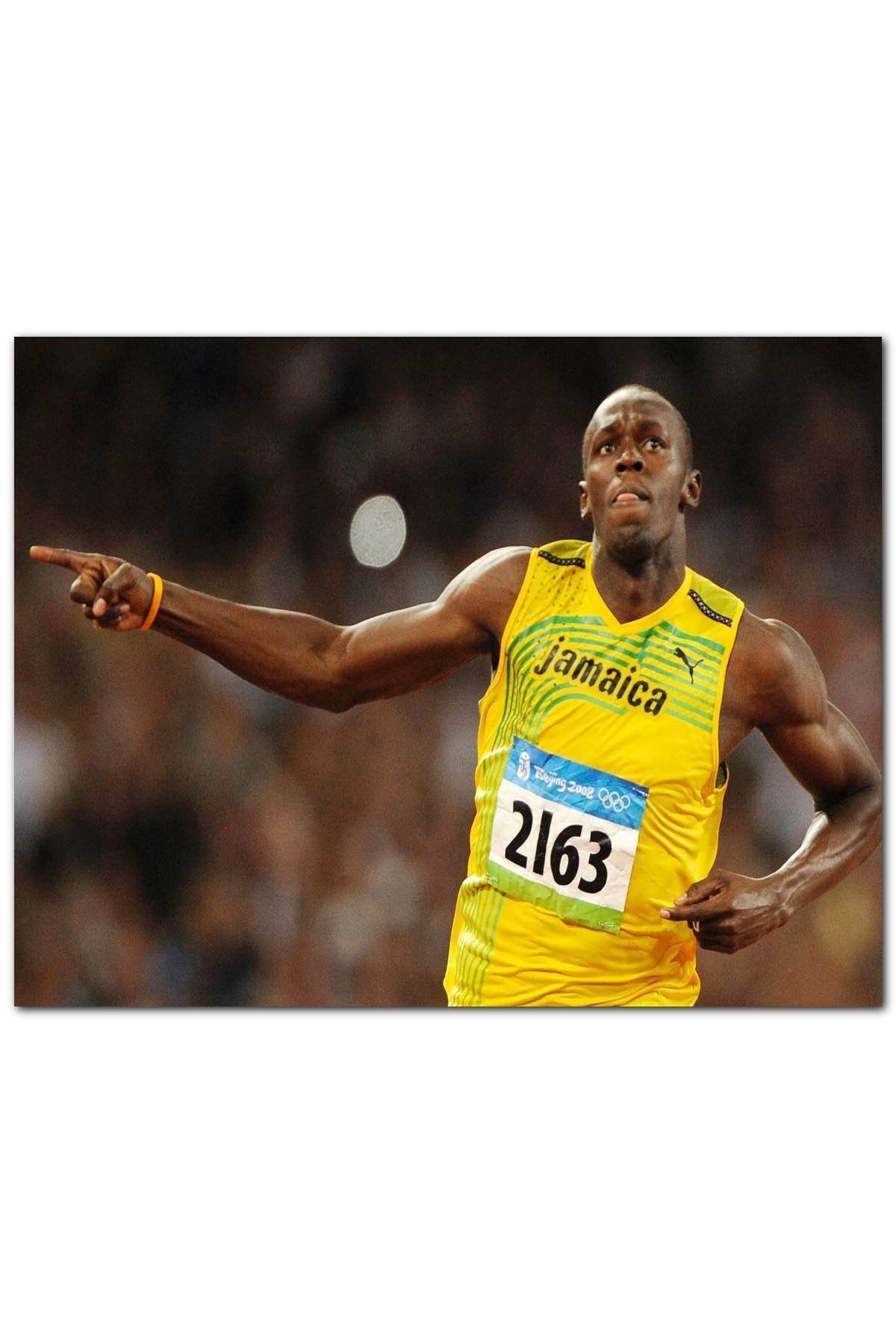 Cakatablo Ahşap Tablo Usain Bolt Jamaika Sprint 2008 Olimpiyat Sporları (50x70 Cm Boyut)