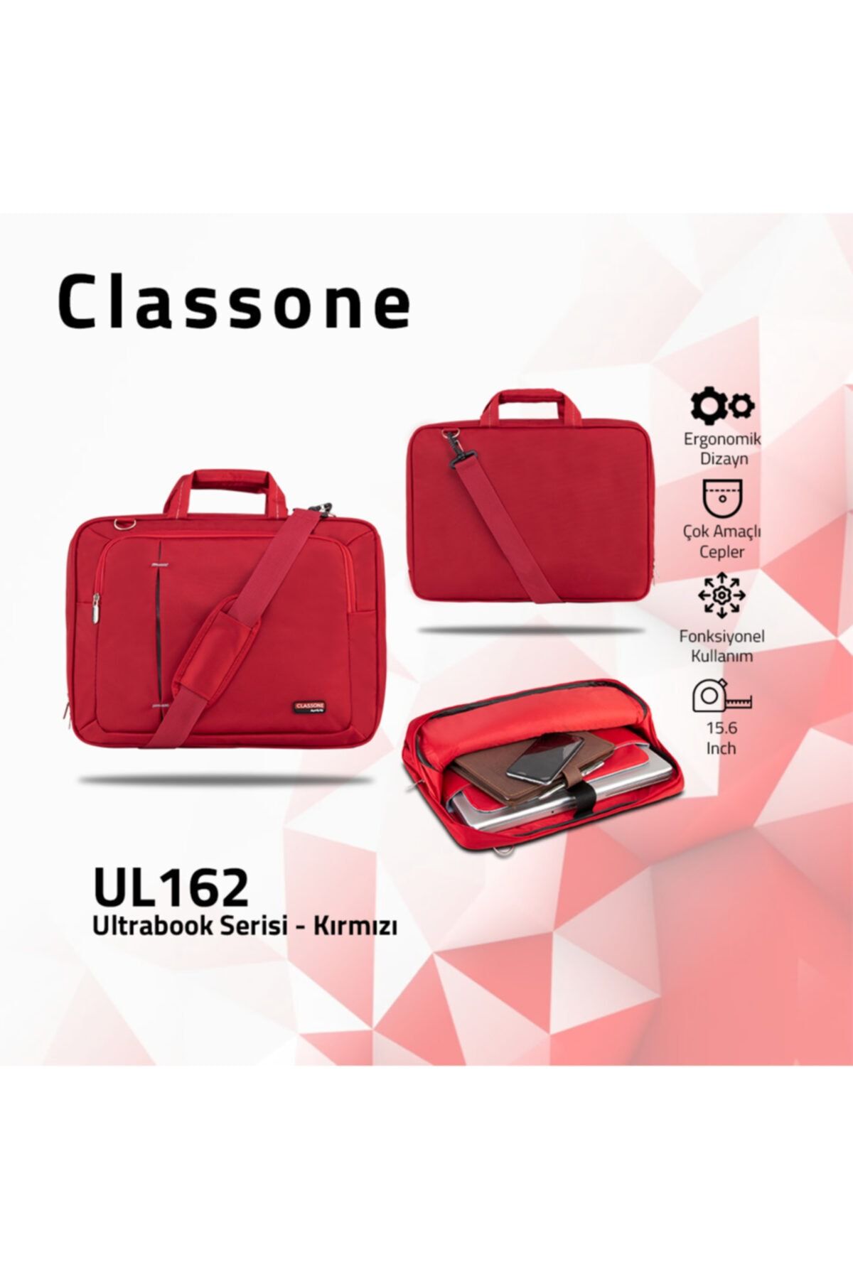 Classone Kırmızı Ul162 15,6 Inç Uyumlu Laptop Notebook El Çantası