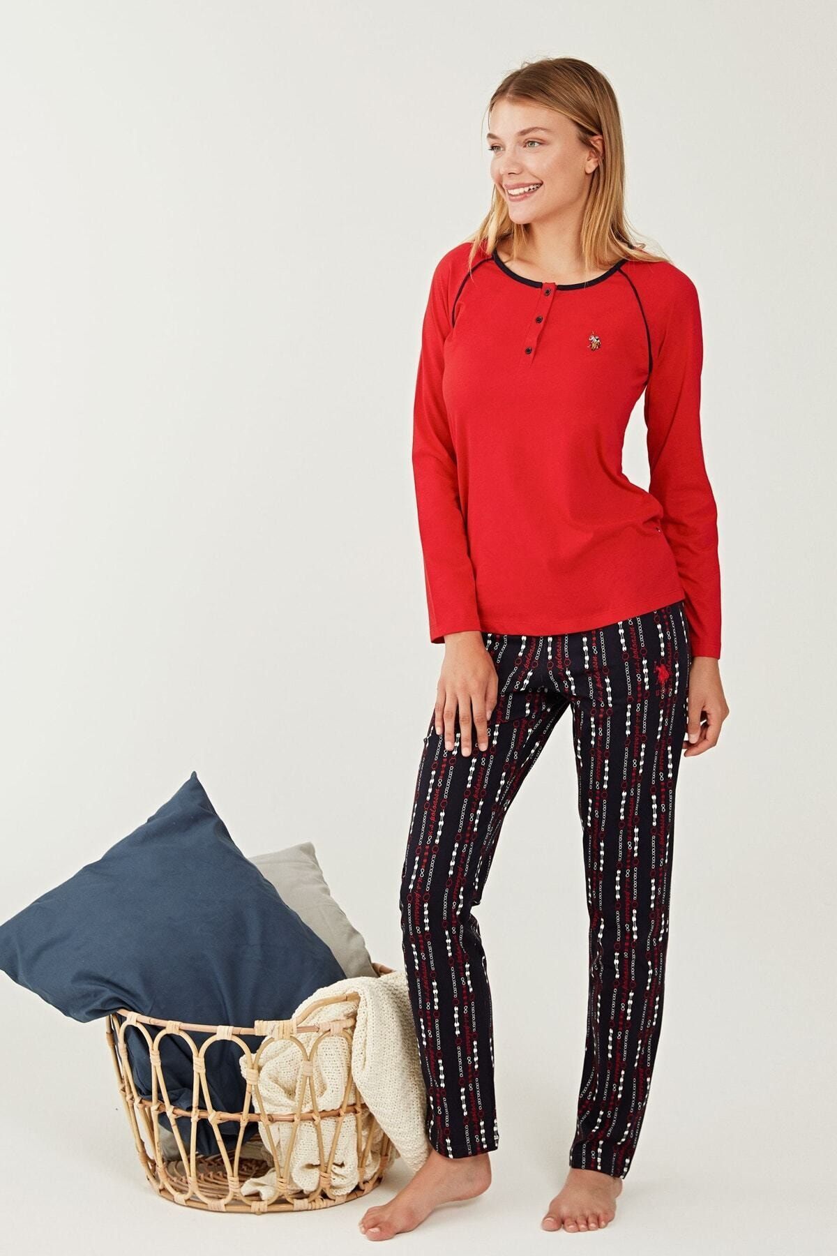 U.S. Polo Assn. Kadın Kırmızı Patlı Pijama Takım