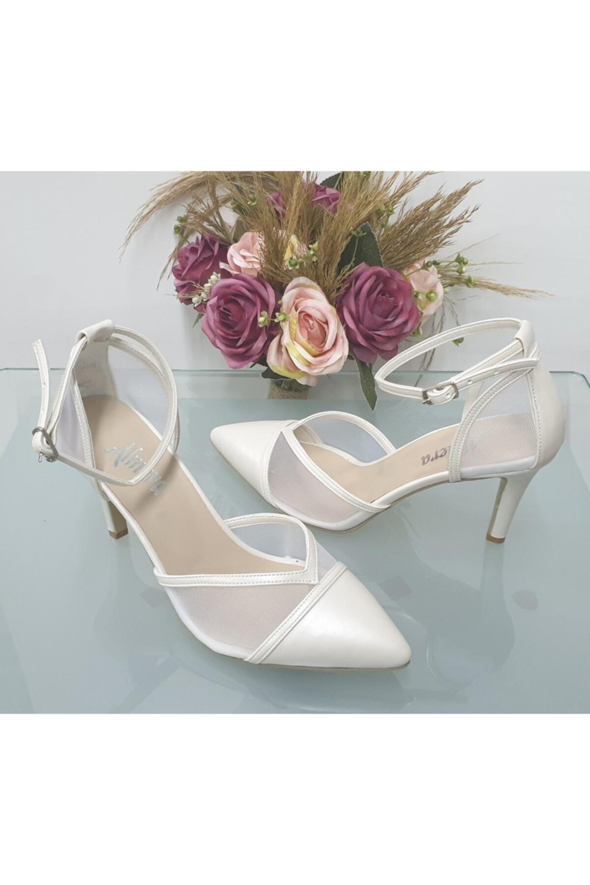 Almera's Shoes Kadın Beyaz Sivri Topuklu Stiletto Abiye Ayakkabı Almeras001
