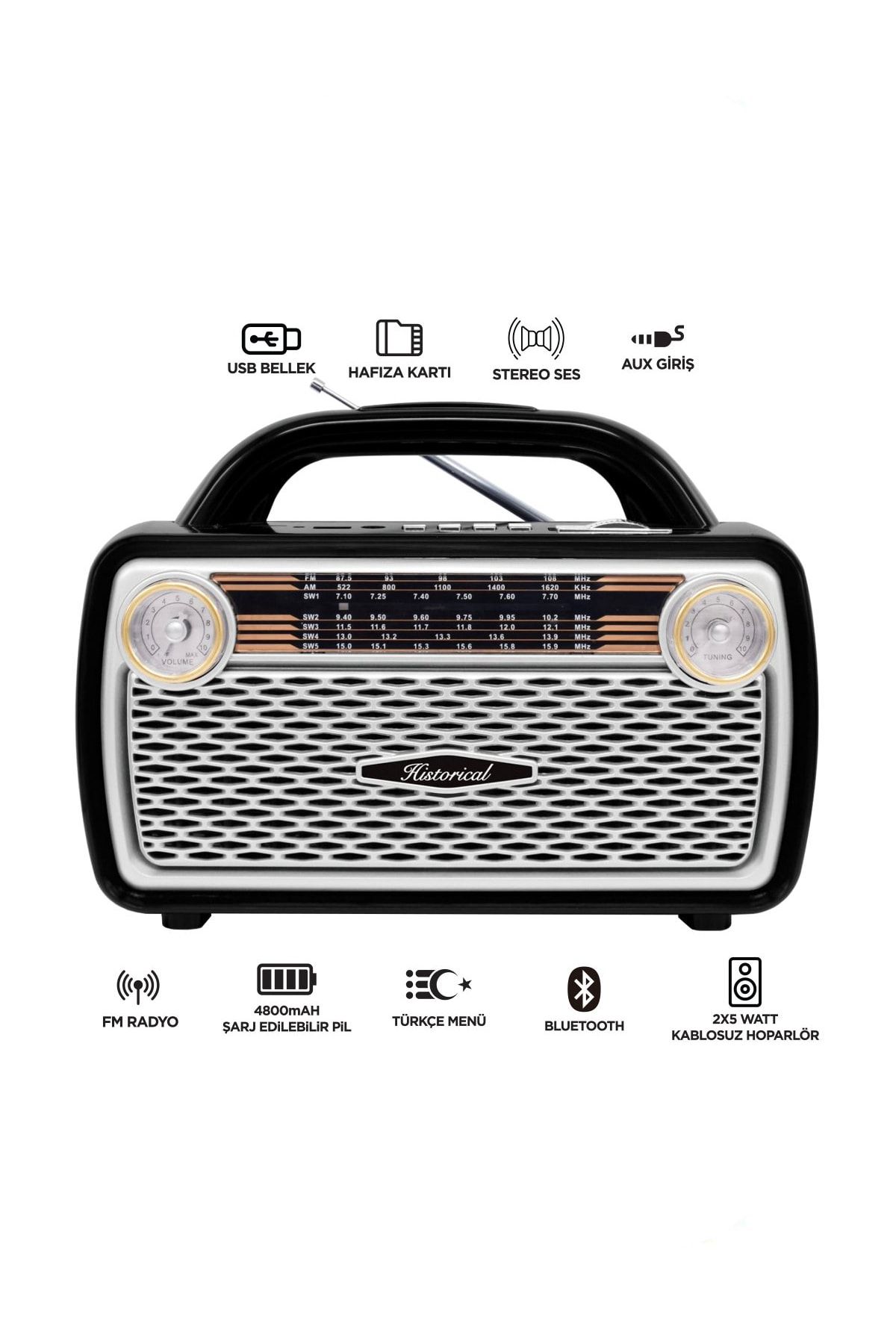 Gri Bluetooth Nostaljik Radyo Usb Sd Fm_2
