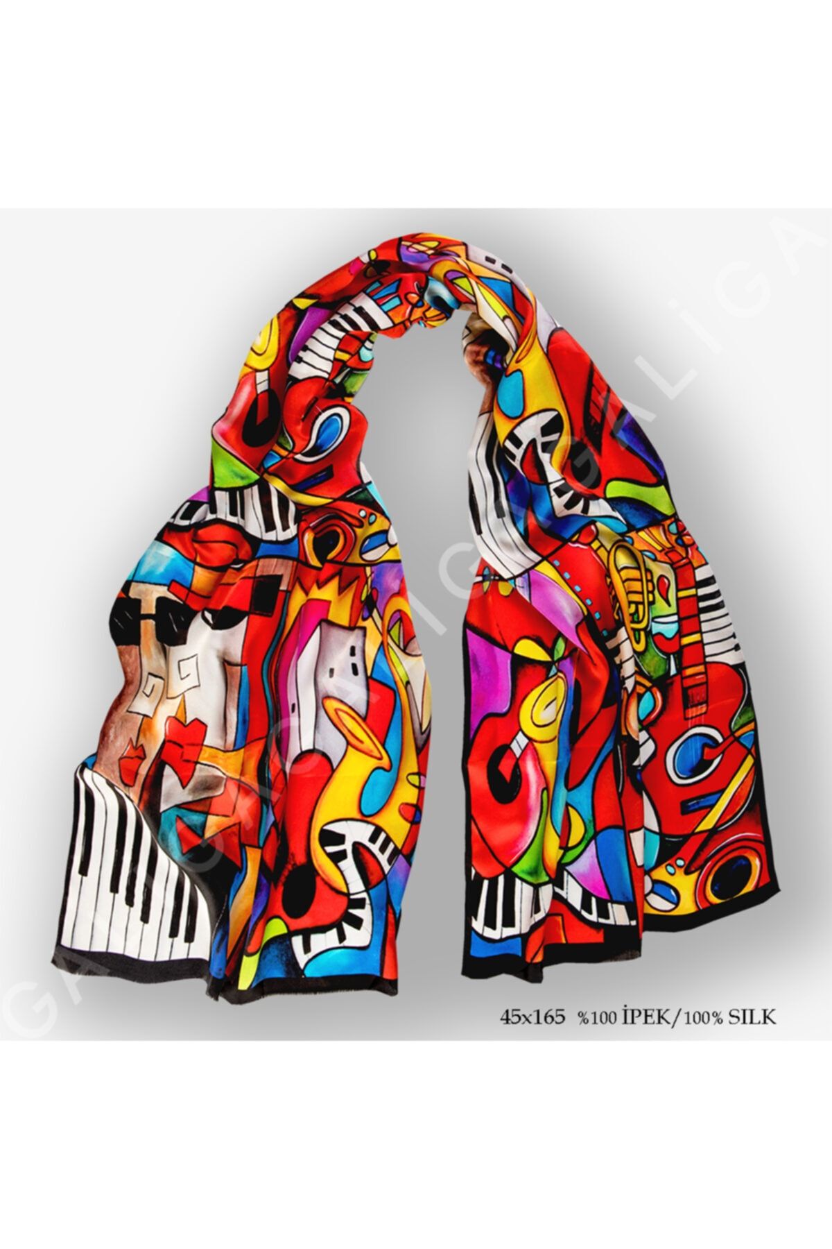 Galiga Cubic Jazz %100 Ipek Fular 45*165 cm Art On Silk