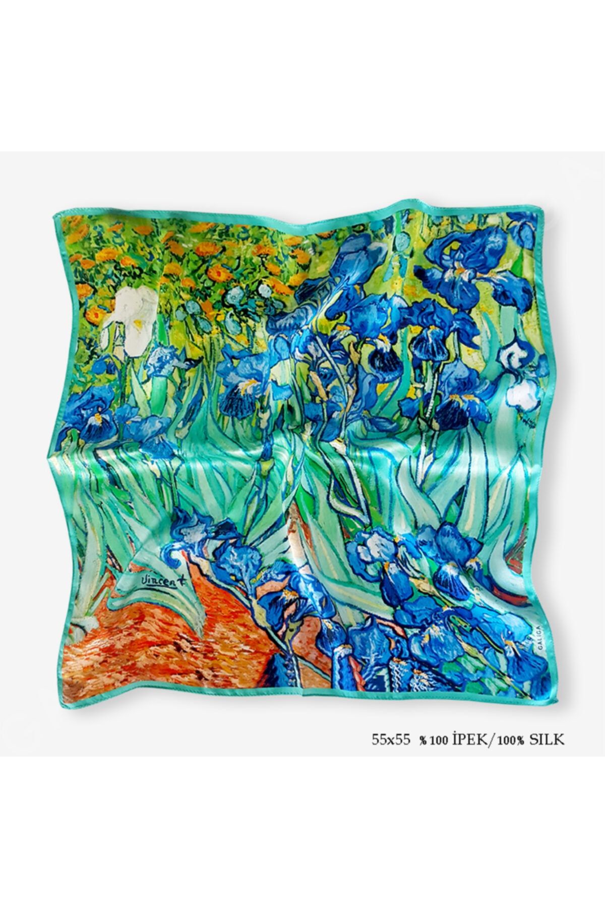 Galiga Van Gogh-ırıses %100 Ipek Fular 55x55cm 'art On Silk'