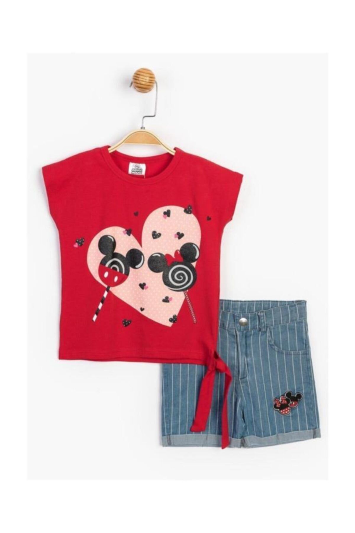 DİSNEY Baby Minnie Mouse Kız Çocuk Yandan Bağlamalı Kot Şortlu 2 Li Takım T20y15543dsn01