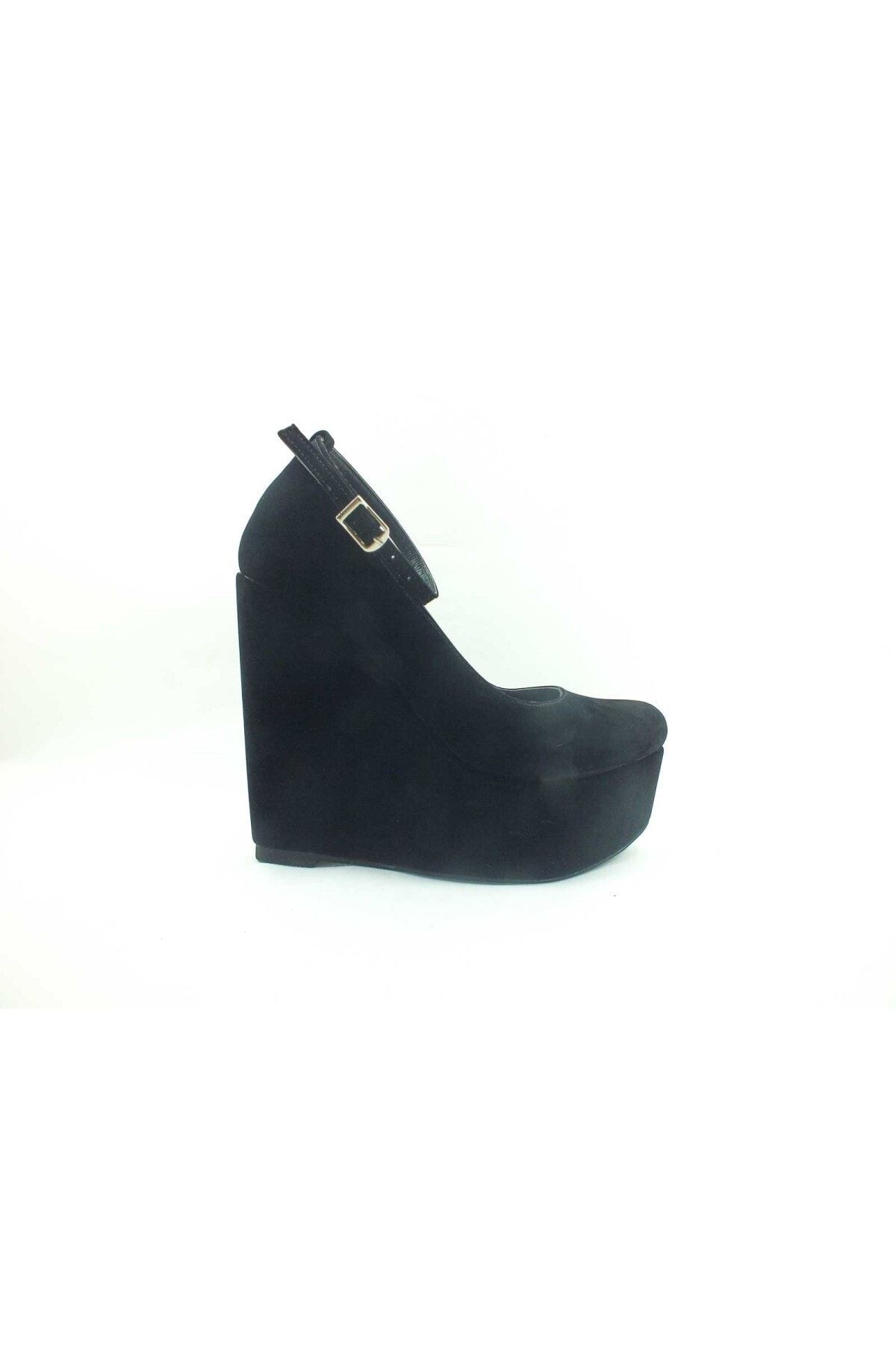 Çarıkçım Dolgu Topuklu Platform Bayan Ayakkabı - Siyah-süet - 190