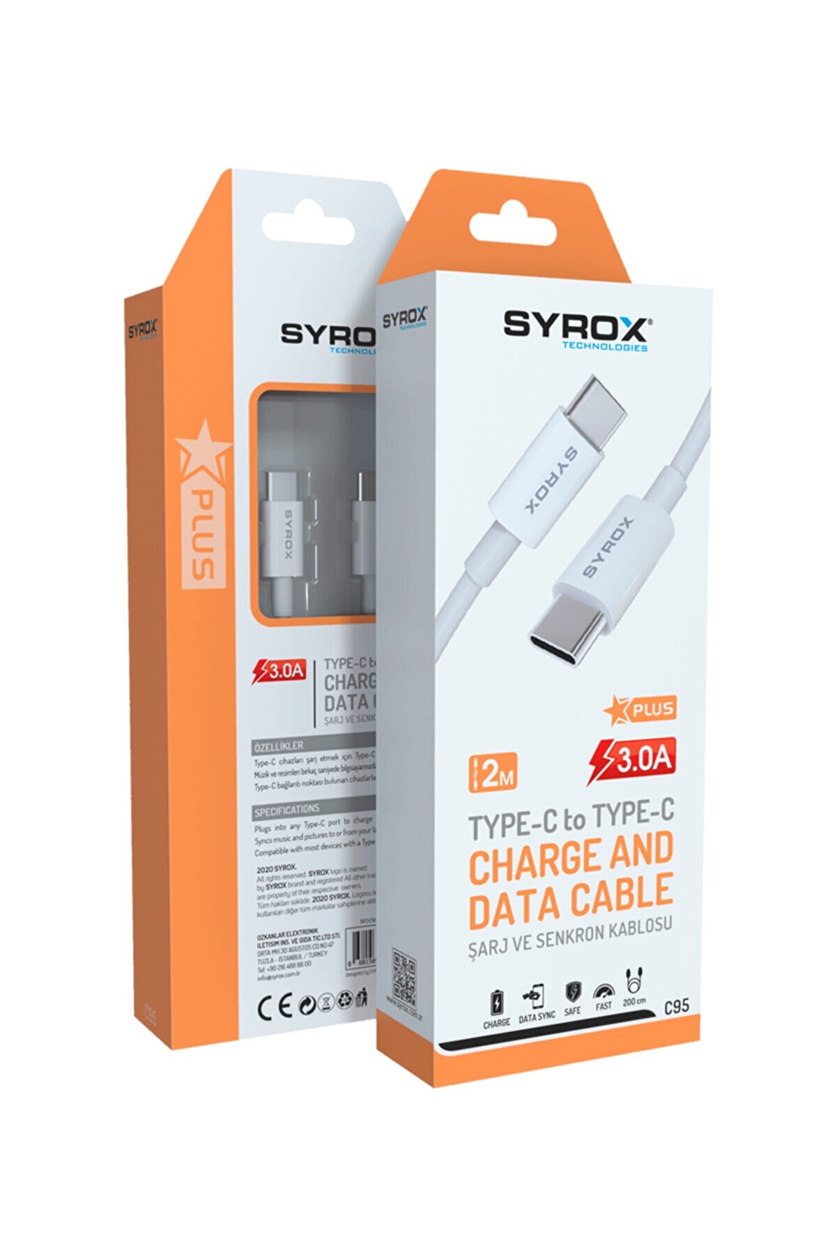Syrox C95 Type-c Şarj & Data Kablosu (type-c To Type-c ) 3.0a Hızlı Şarj- 2 Metre
