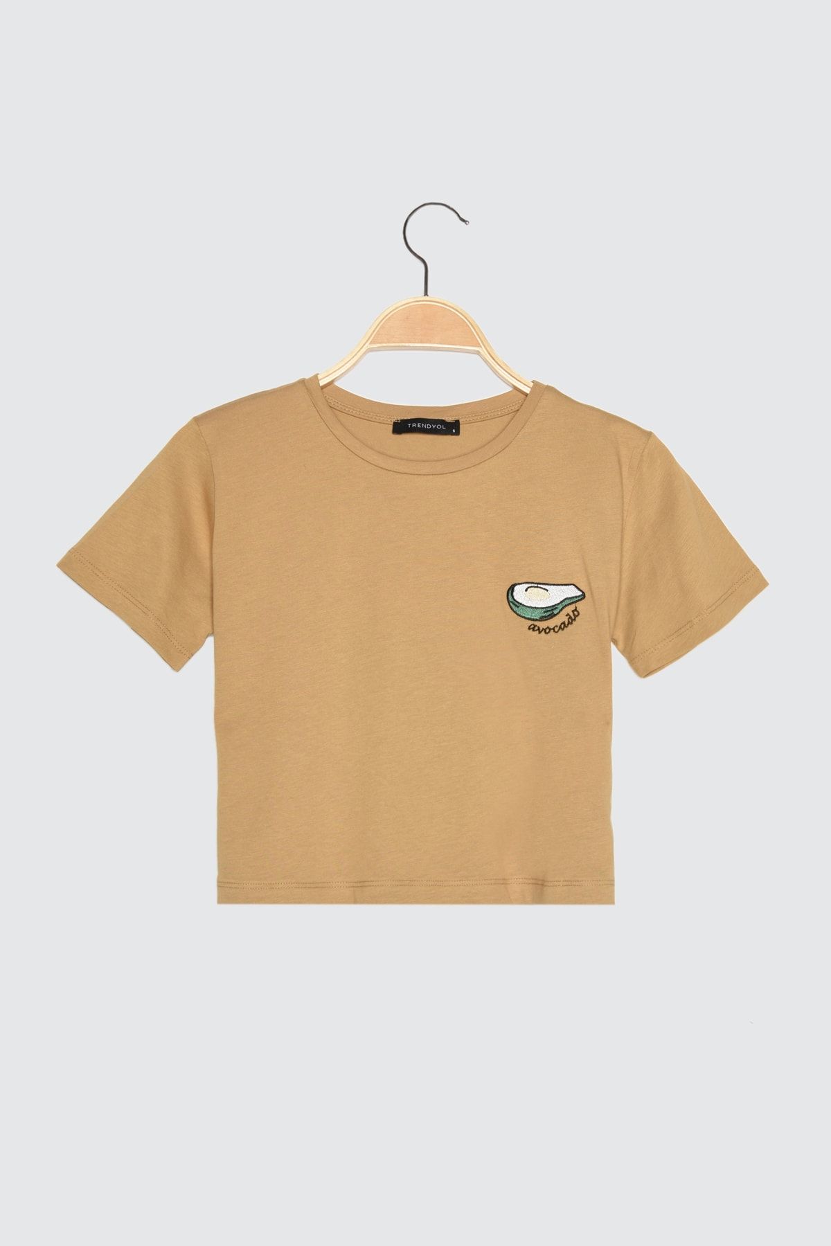 TRENDYOLMİLLA Camel Crop Örme T-Shirt TWOSS21TS0847