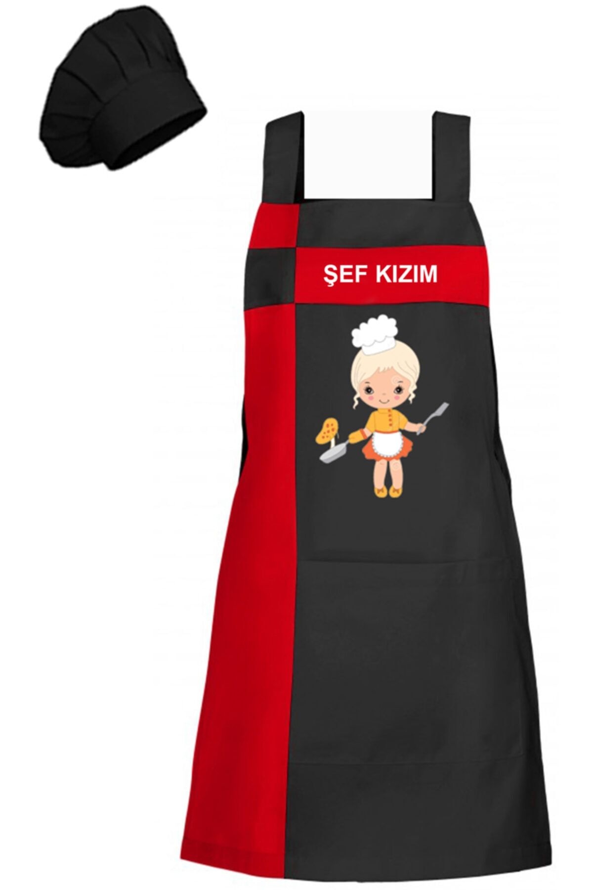 medusaforma Kız Çocuk Aşçı Kıyafeti Master Şef Chef Çocuk Mutfak Önlüğü Takım Çocuk Kostümü Askılı Önlük