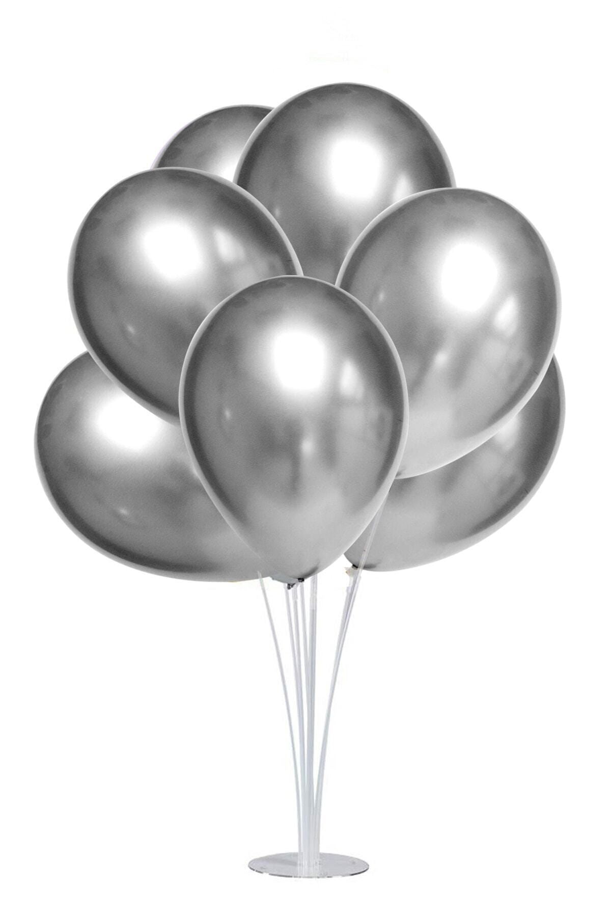 KullanAt Market Standlı Metalik Gümüş Balon Seti 11 Parça