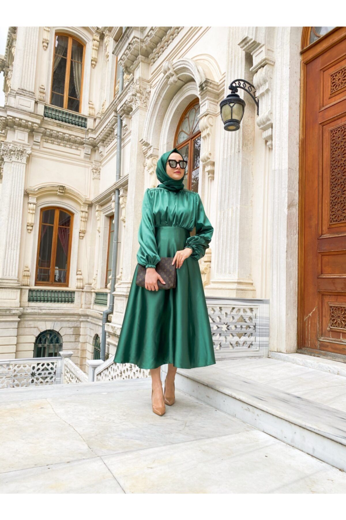 Binbir Atölye Kadın Zümrüt Yeşili  Elbise