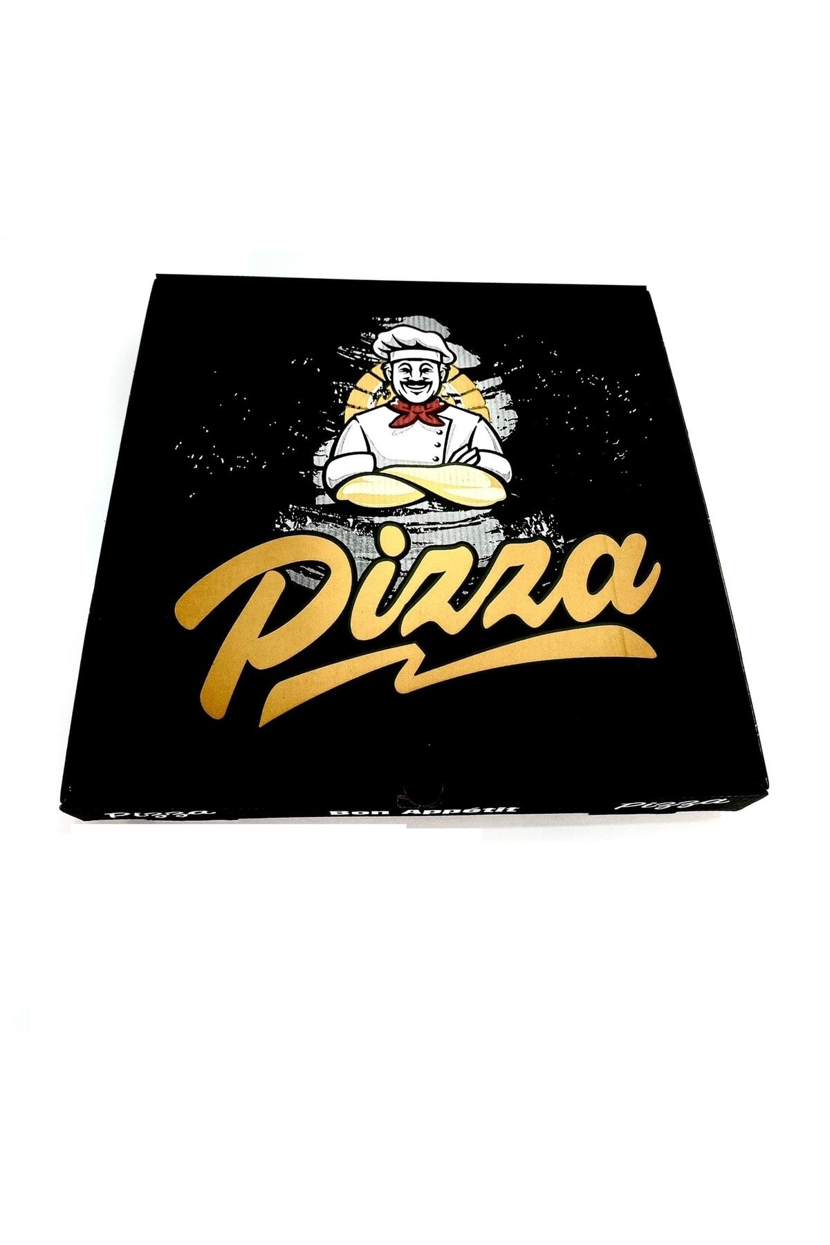 AMBALAJ MARKT Siyah Baskılı Mukavemetli Pizza Kutusu 33x33x4 Cm E Dalga 25 Adet