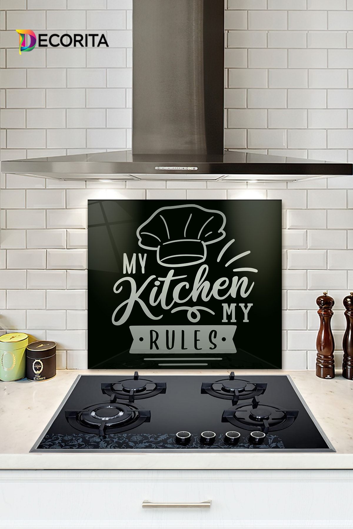 Decorita Cam Ocak Arkası Koruyucu | My Kitchen My Rules | 52cm X 60cm