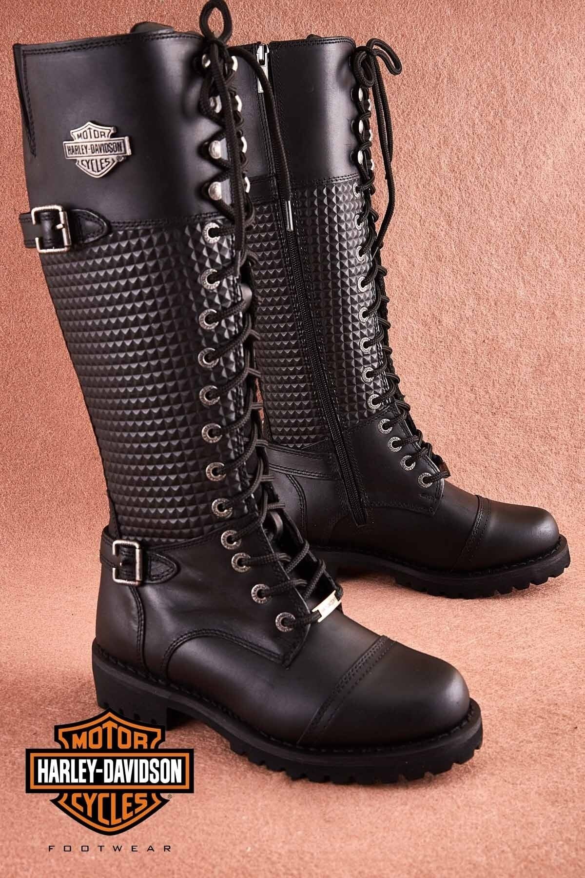 Harley Davidson Tiny Black Deri Kadın Çizme