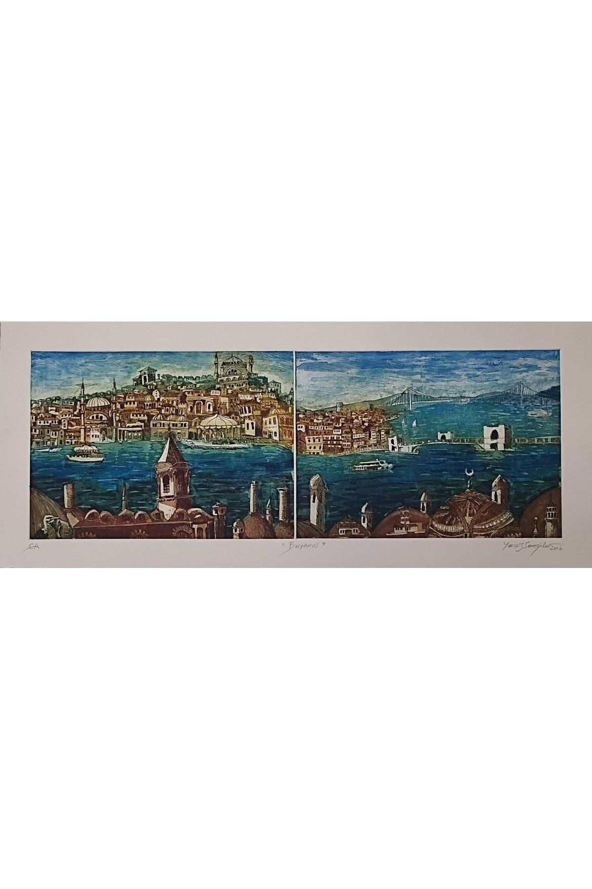 Artoloji Yavuz Saraçoğlu - Bosphorus - Gravür - 35x78 cm
