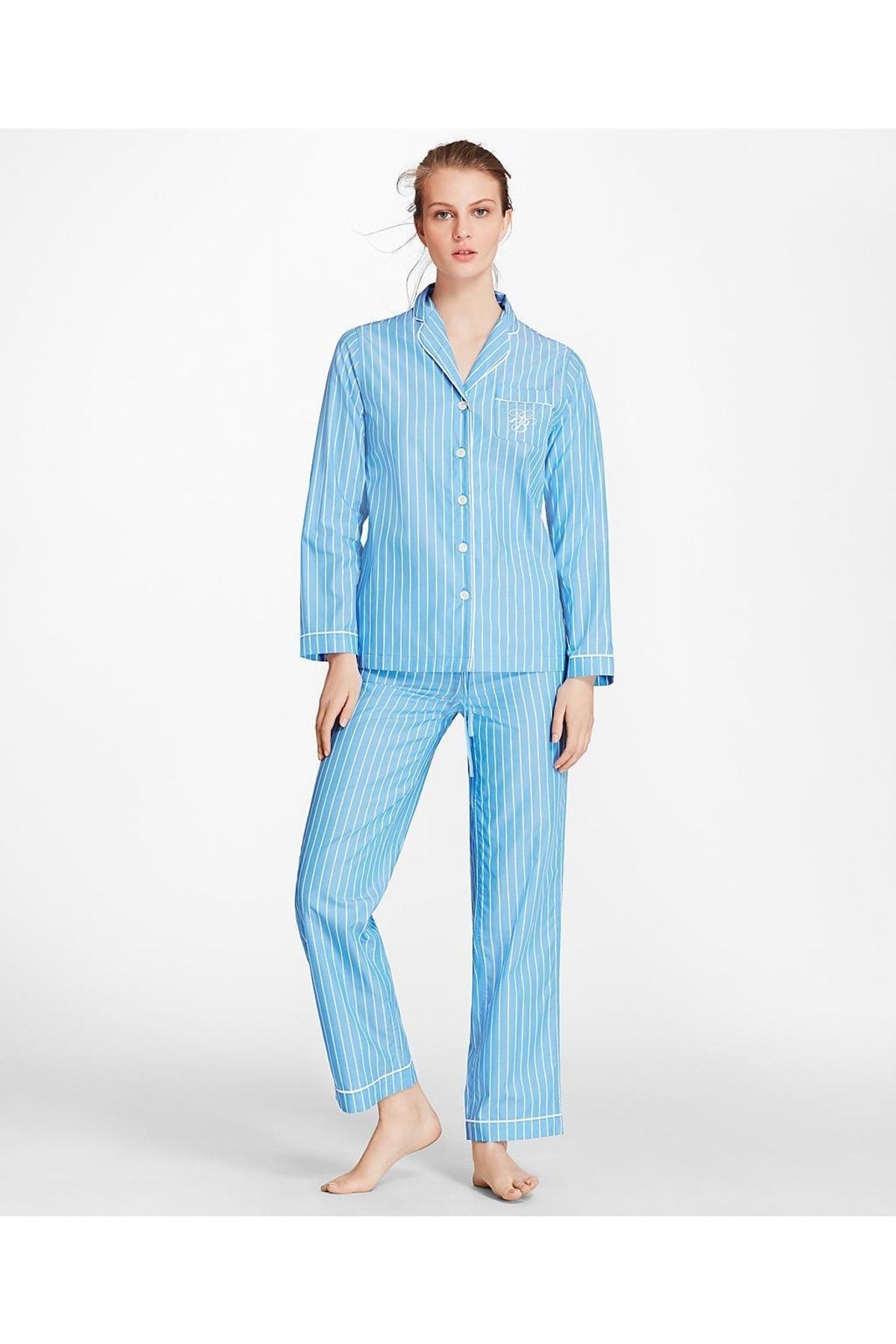 BROOKS BROTHERS Kadın Açık Mavi Çizgili Pijama Seti