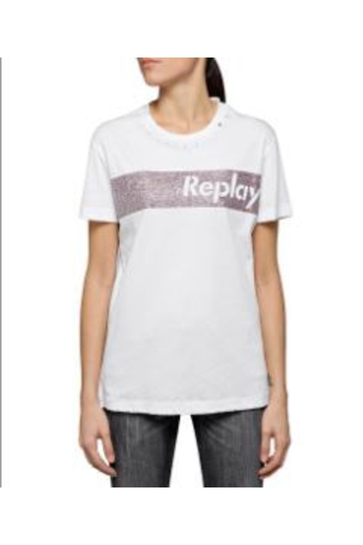Replay Kadın Siyah Kısa Kollu Simli T-shirt