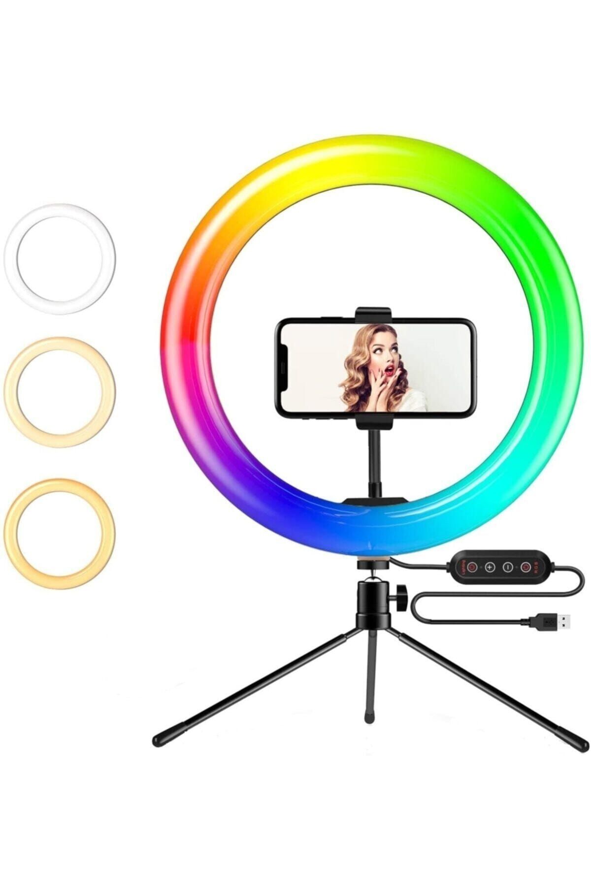 Brandshoppingtr 10 Inç Rgb Led Make Up Selfie Işığı Mini Metal Tripot Youtuber Makyaj Rıng Lıght Güzellik Merkezi