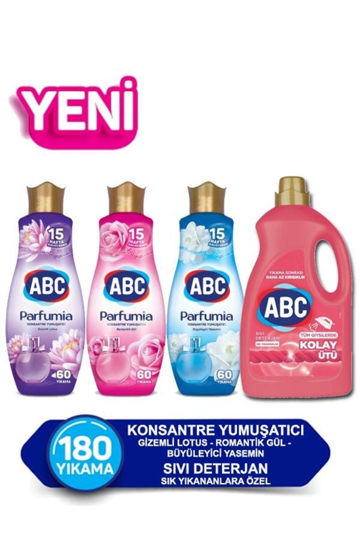 ABC Sık Yıkananlar Sıvı Deterjan 2700 ml + Parfumia Konsantre Yumuşatıcı Gizemli Lotus - Romantik Gü