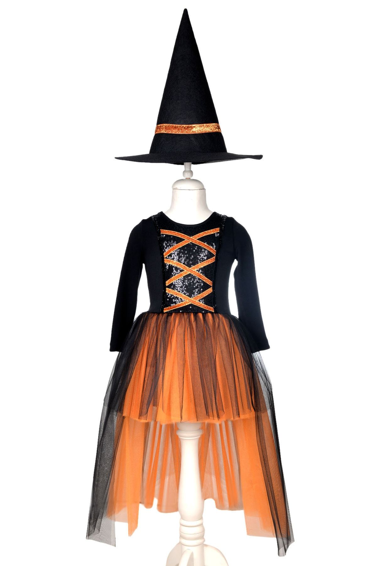 Gala Kostüm Kız Çocuk Cadı Kostümü Turuncu