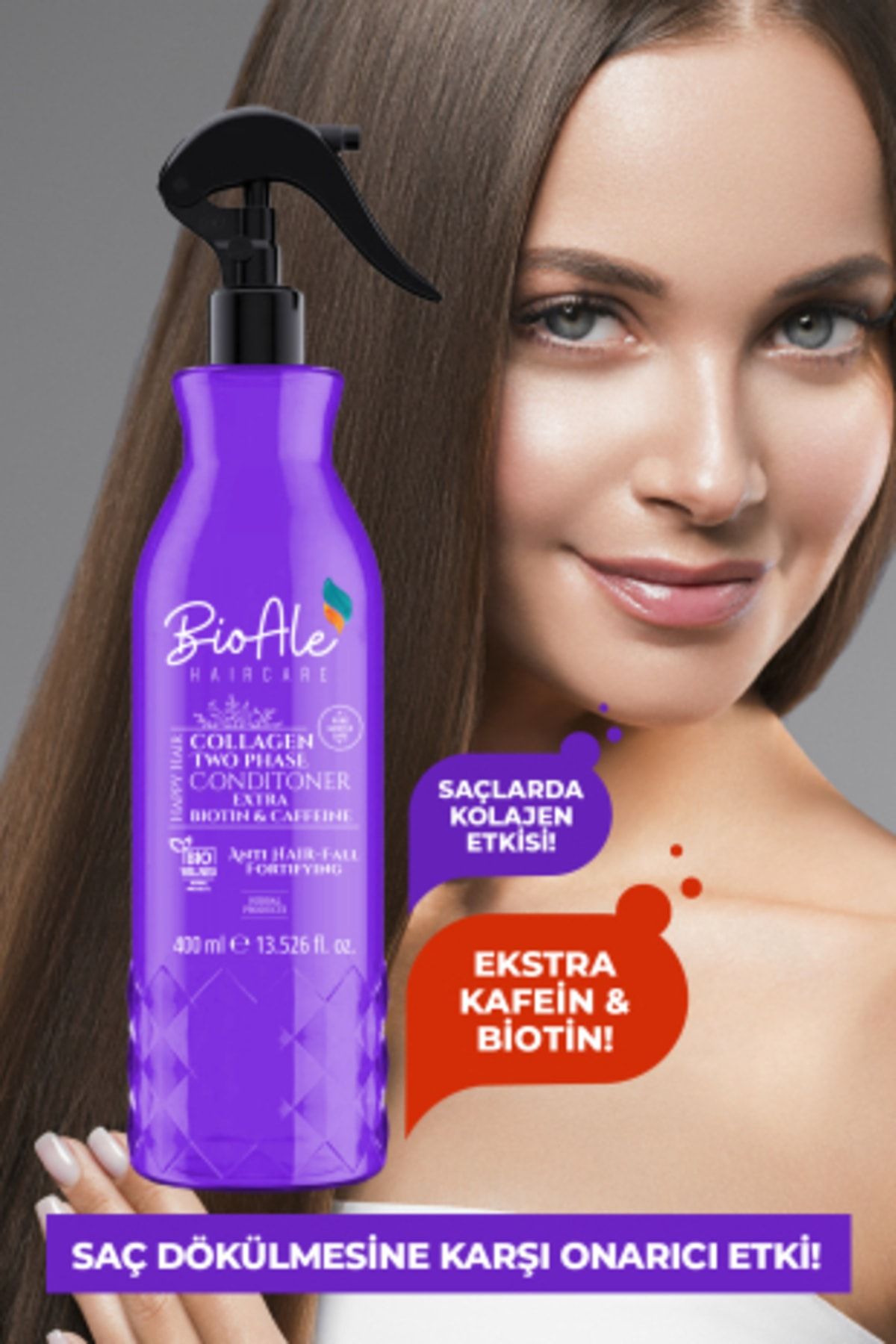 BioAle Haircare Saç Dökülmelerine Karşı Güçlendirici Sıvı Krem Kolajen+biotin+kafein 400 ml