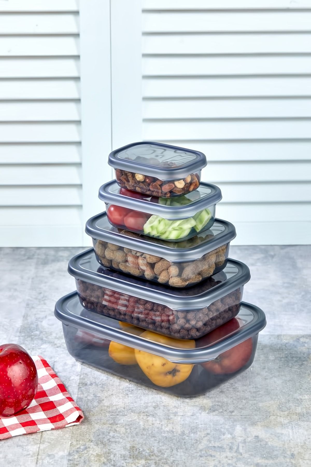 Carat Home 5'li Plastik Vakumlu Erzak Saklama Kabı Seti | Dikdörtgen Meyve , Sebze , Erzak Kabı