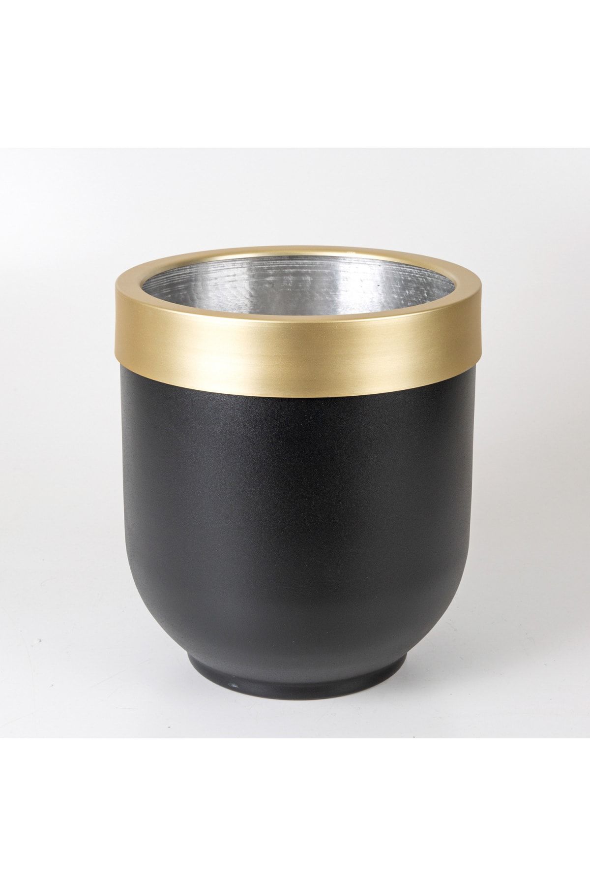 Herdekora Alüminyum Çemberli Davul Saksı Siyah-gold ( Ebat 30x35 Cm.)