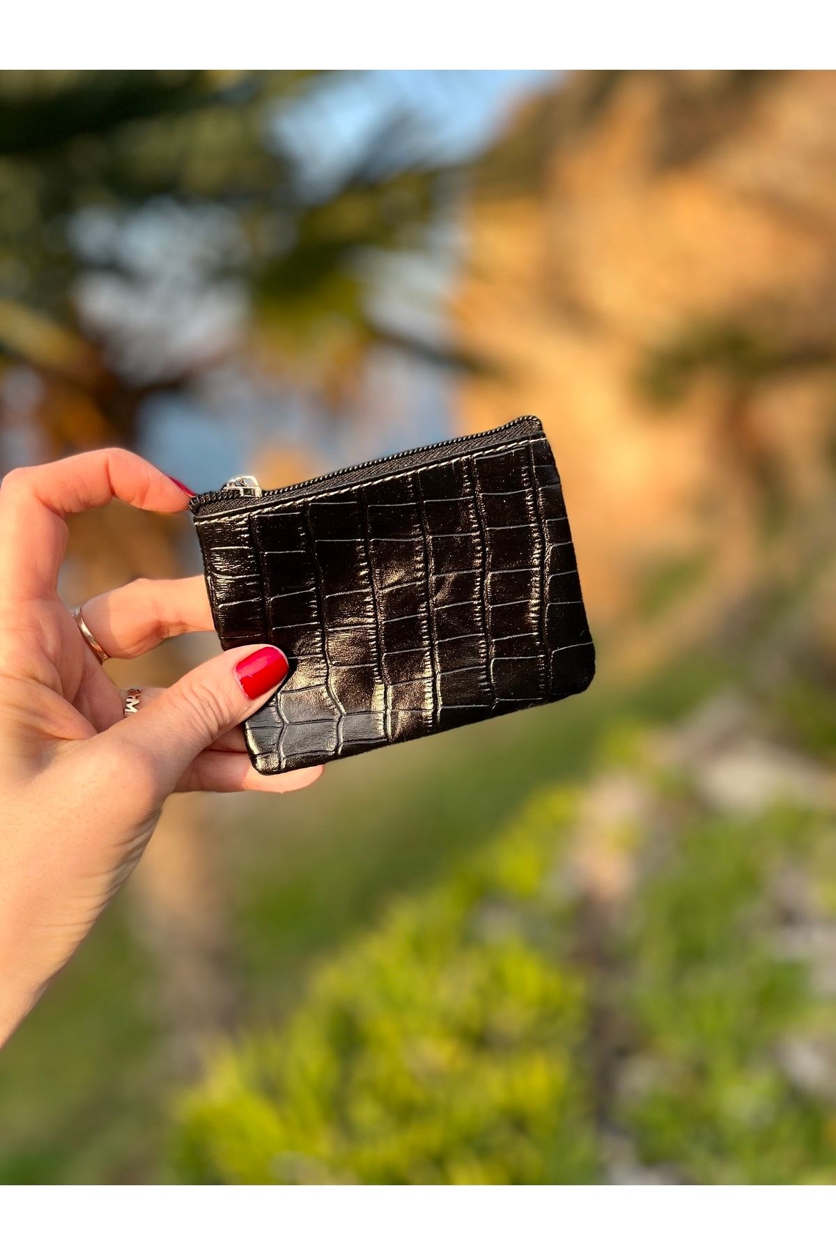 Pinkylola Rec Model Siyah Krokodil Baskılı Hakiki Deri Airpod Kılıf,kartlık ,cüzdan, Ped ,ruj Çantası