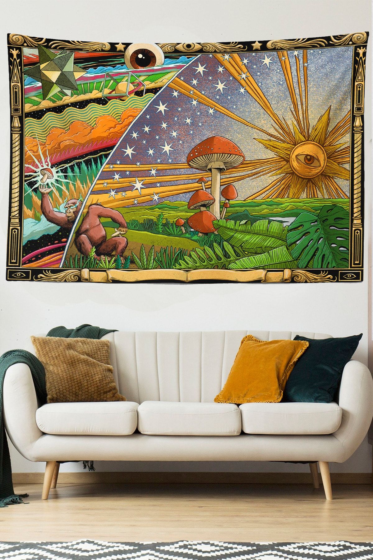 Kozmik Tapestry Mantar Trip Güneş Kadife Duvar Halısı Tapestry Psychedelic Duvar Örtüsü