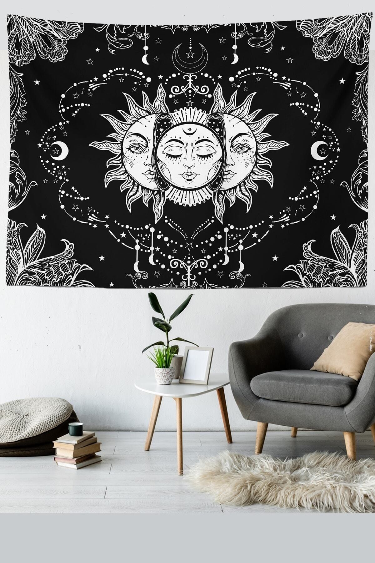 Kozmik Tapestry Sun And Moon Duvar Örtüsü Güneş Ve Ay Kadife Duvar Halısı Tapestry