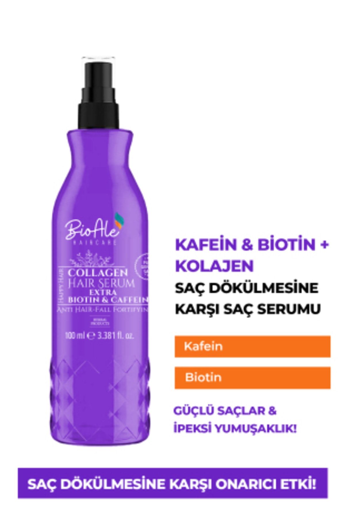 BioAle Haircare Saç Dökülmelerine Karşı Güçlendirici Serum Kolajen+Biotin+ kafein 100 ml