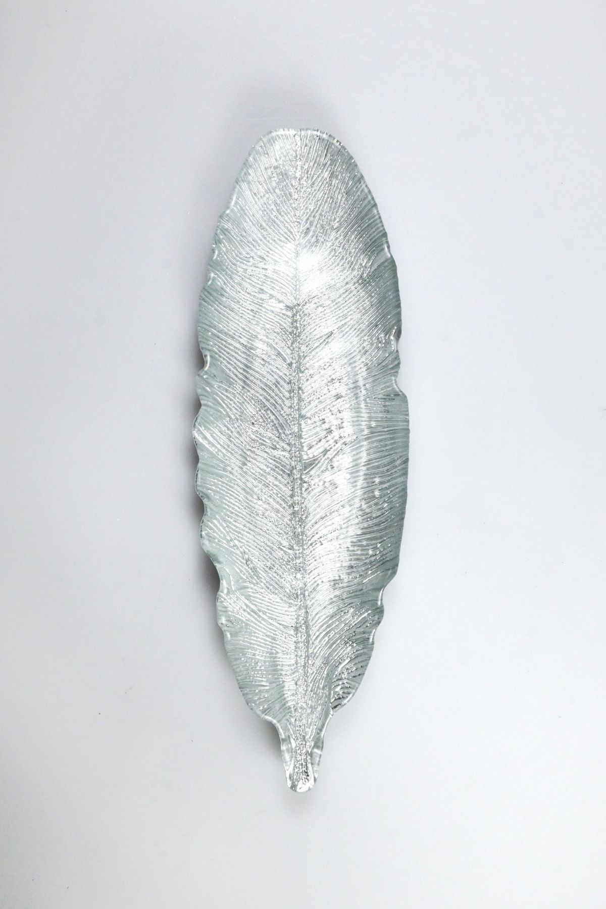 Heritage Gümüş Kaplama Kuş Tüyü Dekoratif Cam Servis Sunum Tabağı 25x9 Cm